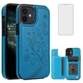 Asuwish Compatible with iPhone 12 Pro iPhone12 Case 6.1 Tempered Glass Screen Protector Card Holder Wallet Cover Flip Leather Cell Phone Cases for iPhone12pro 5G i 12s iPhone12 12pro Women Men Blue