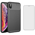 Phone Case for iPhone Xs X 10 10s with Tempered Glass Screen Protector Cover and Cell Accessories Slim Thin TPU Silicone Rubber iPhoneX iPhoneXs iPhone10 i PhoneX SX 10x 10xs X’s Cs Cases Black