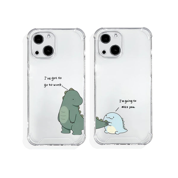 Infinity Shield Dino Fluzatas matching couple iPhone 15 phone cases with four-corner air cushion shockproof and anti-drop design