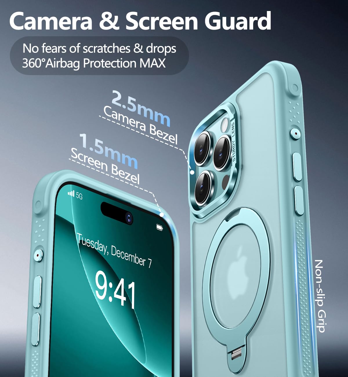 Reukdnv [Invisible 360° Spin Stand Magnetic Ring for iPhone 16 Pro Case [Compatible with MagSafe][Translucent Matte Back] Military Drop Protection Shockproof Cover with Kickstand 6.3", Deep Blue