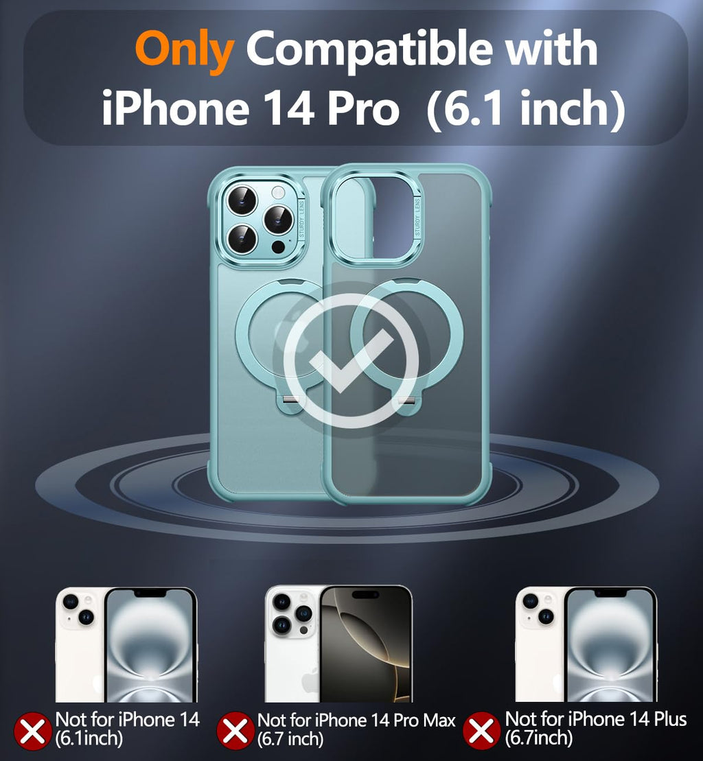Reukdnv [Invisible 360° Spin Stand Magnetic Ring for iPhone 16 Pro Case [Compatible with MagSafe][Translucent Matte Back] Military Drop Protection Shockproof Cover with Kickstand 6.3", Deep Blue