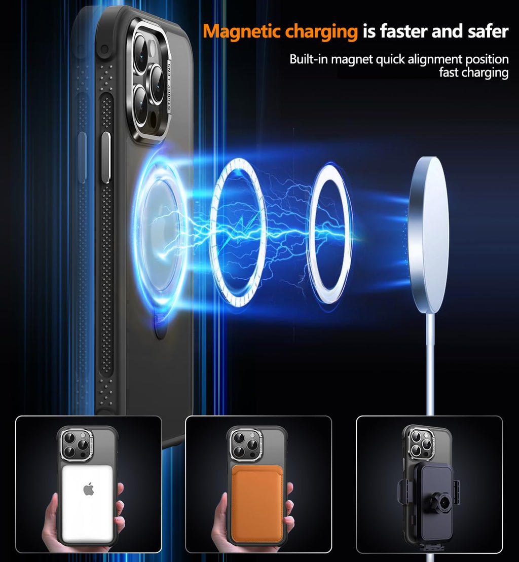 Reukdnv [Invisible 360° Spin Stand Magnetic Ring for iPhone 16 Pro Case [Compatible with MagSafe][Translucent Matte Back] Military Drop Protection Shockproof Cover with Kickstand 6.3", Deep Blue