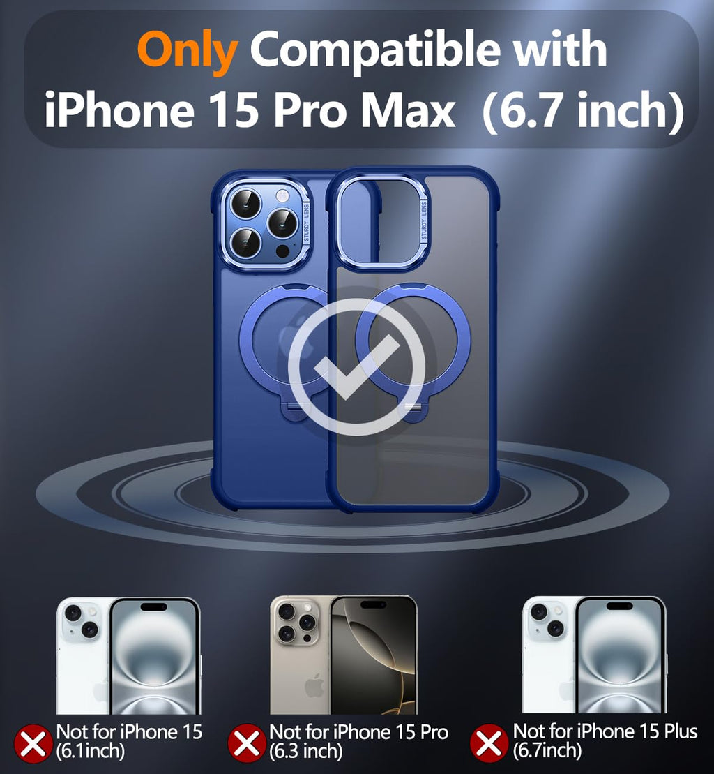 Reukdnv [Invisible 360° Spin Stand Magnetic Ring for iPhone 16 Pro Case [Compatible with MagSafe][Translucent Matte Back] Military Drop Protection Shockproof Cover with Kickstand 6.3", Deep Blue