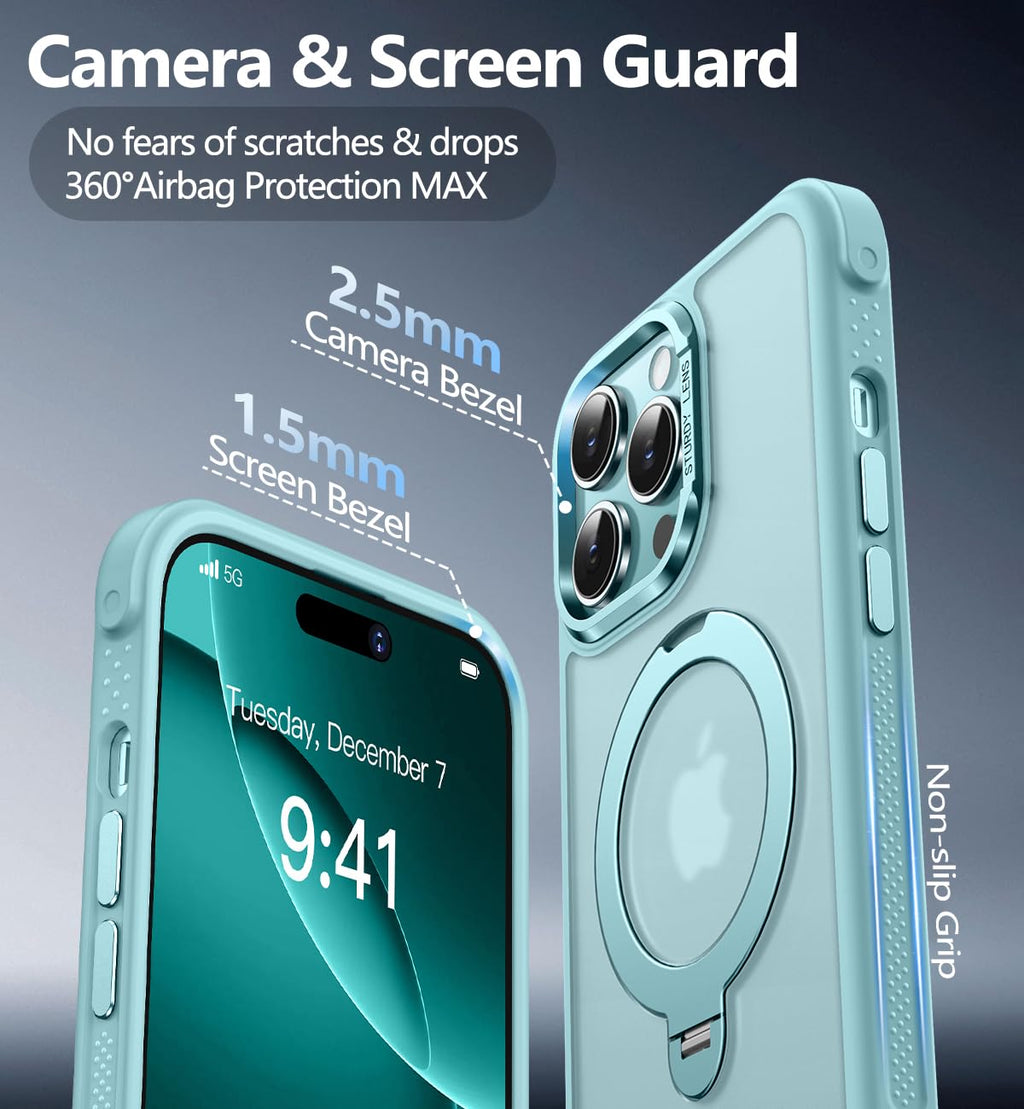 Reukdnv [Invisible 360° Spin Stand Magnetic Ring for iPhone 16 Pro Case [Compatible with MagSafe][Translucent Matte Back] Military Drop Protection Shockproof Cover with Kickstand 6.3", Deep Blue