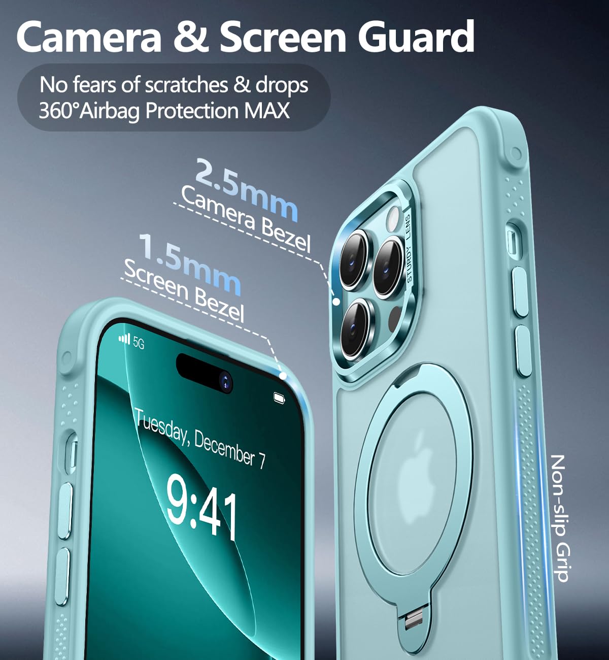 Reukdnv [Invisible 360° Spin Stand Magnetic Ring for iPhone 16 Pro Case [Compatible with MagSafe][Translucent Matte Back] Military Drop Protection Shockproof Cover with Kickstand 6.3", Deep Blue