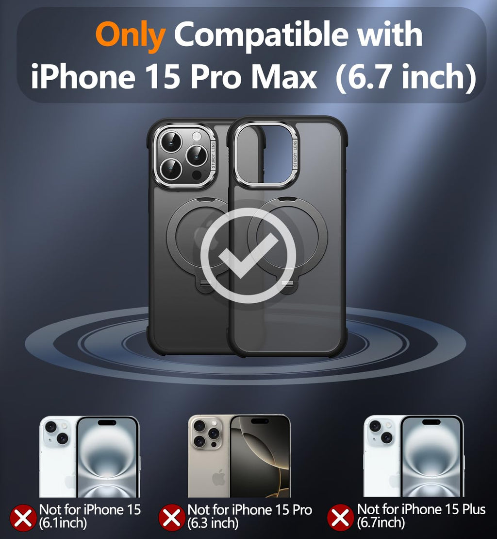 Reukdnv [Invisible 360° Spin Stand Magnetic Ring for iPhone 16 Pro Case [Compatible with MagSafe][Translucent Matte Back] Military Drop Protection Shockproof Cover with Kickstand 6.3", Deep Blue