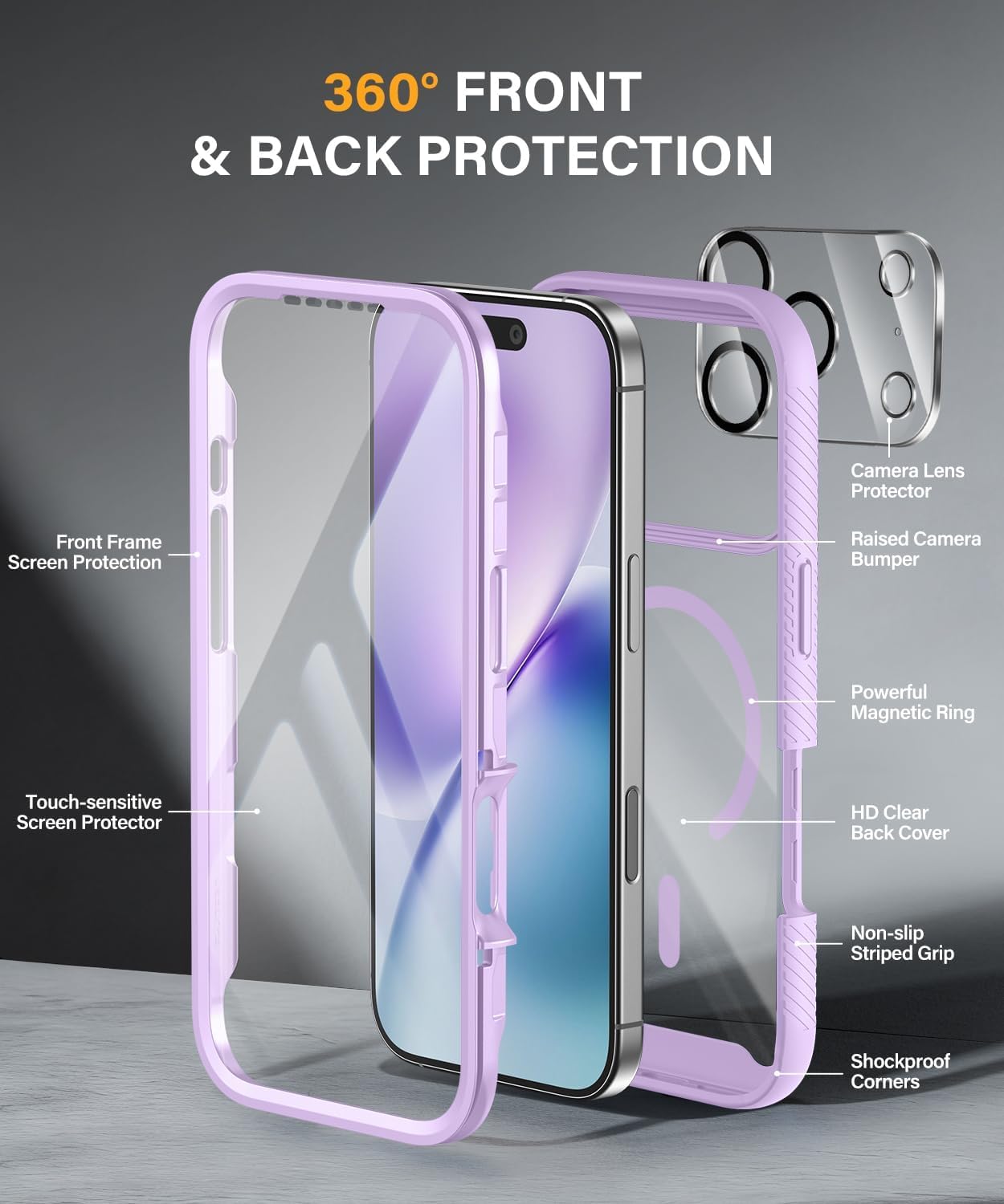 Magnetic for iPhone 15 Case with Built-in Sensitive Screen Protector, Full-Body Dual Front & Back Protective Phone Case [Compatible with MagSafe] Drop Proof 15 Cover 6.1 Inch, Black