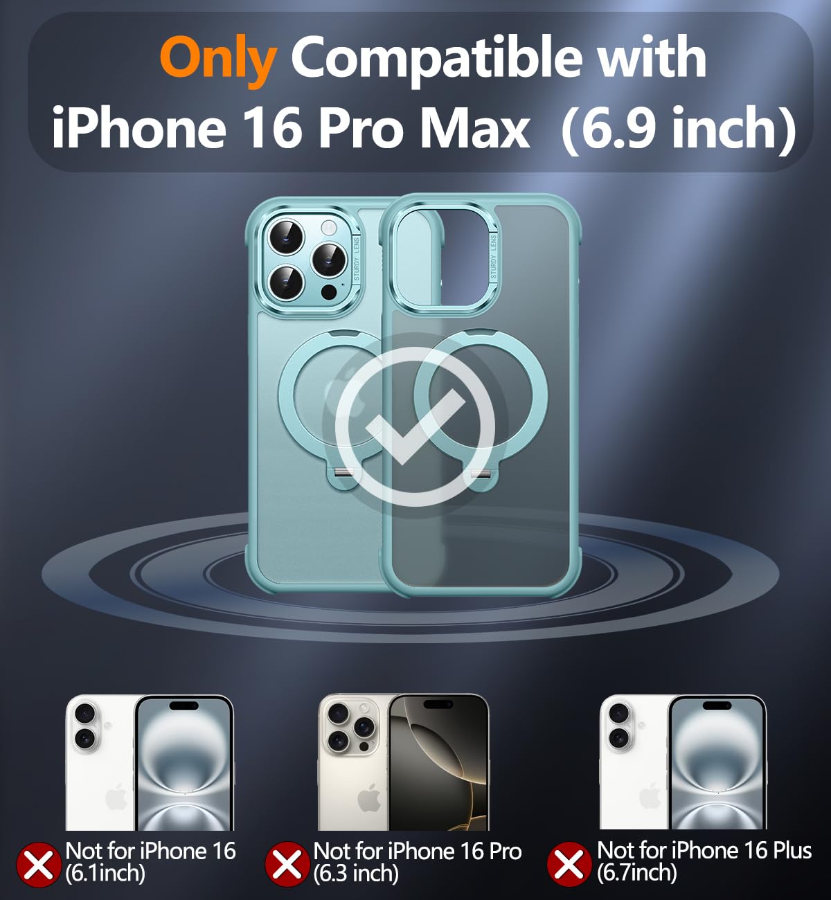 Reukdnv [Invisible 360° Spin Stand Magnetic Ring for iPhone 16 Pro Case [Compatible with MagSafe][Translucent Matte Back] Military Drop Protection Shockproof Cover with Kickstand 6.3", Deep Blue