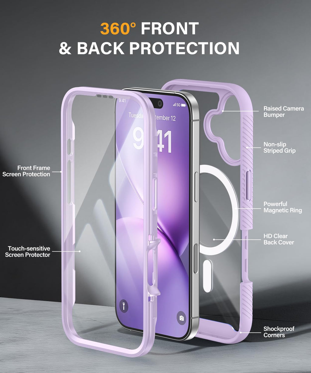 Magnetic for iPhone 15 Case with Built-in Sensitive Screen Protector, Full-Body Dual Front & Back Protective Phone Case [Compatible with MagSafe] Drop Proof 15 Cover 6.1 Inch, Black