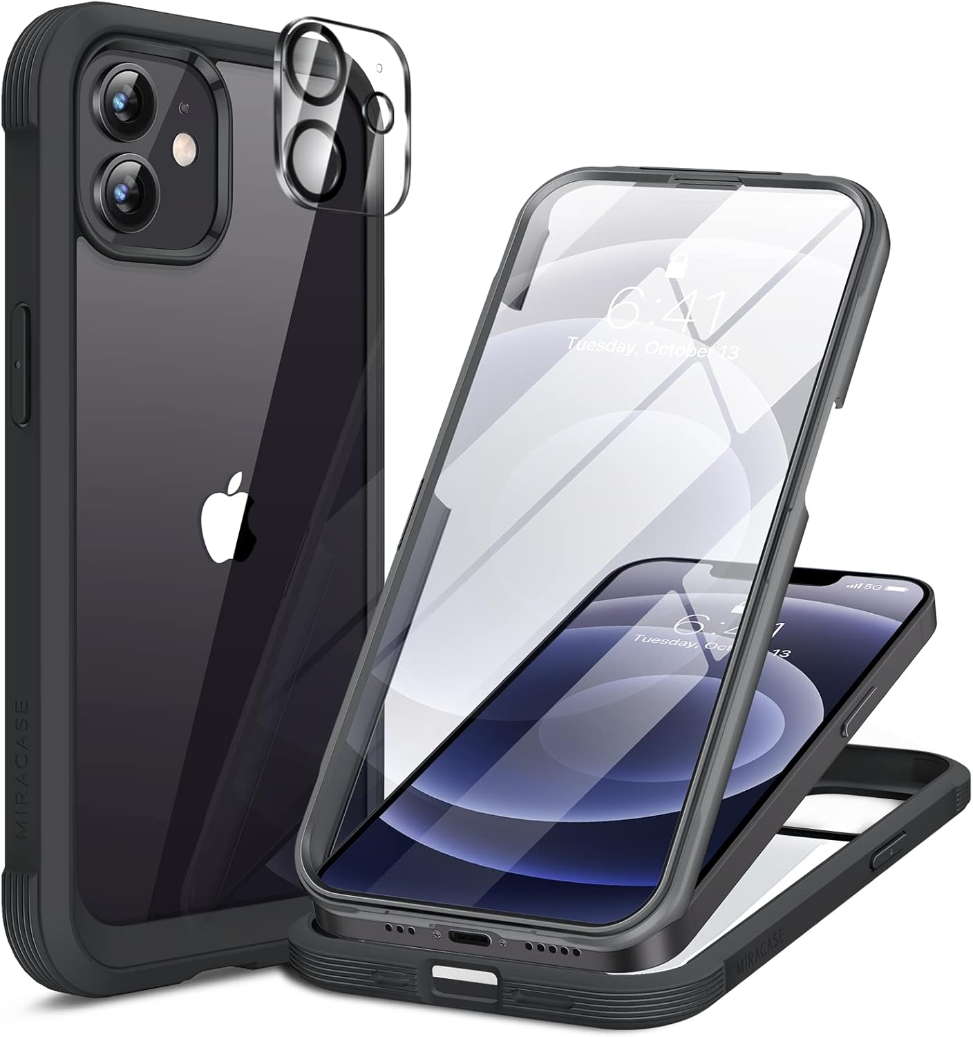 Miracase for iPhone 16 Case 6.1'', Full-Body Bumper Phone case with Built-in Full Glass Screen &Camera Control,No Gap,Compatible with MagSafe,Drop Proof 16 Cover,Black