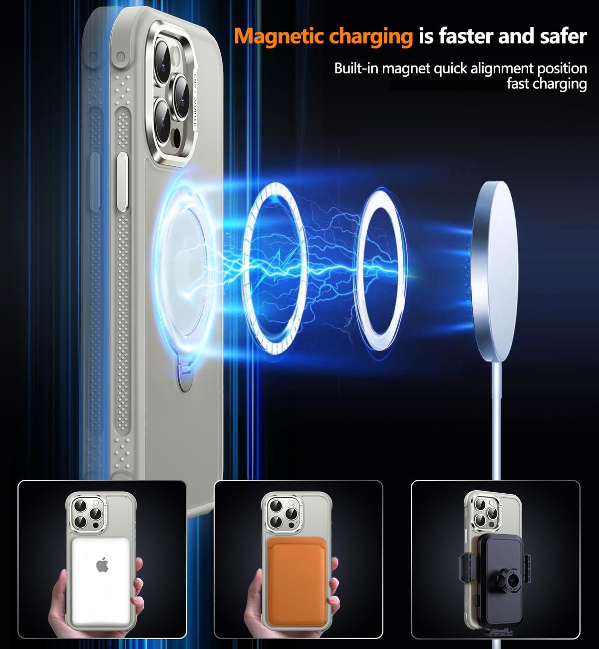 Reukdnv [Invisible 360° Spin Stand Magnetic Ring for iPhone 16 Pro Case [Compatible with MagSafe][Translucent Matte Back] Military Drop Protection Shockproof Cover with Kickstand 6.3", Deep Blue