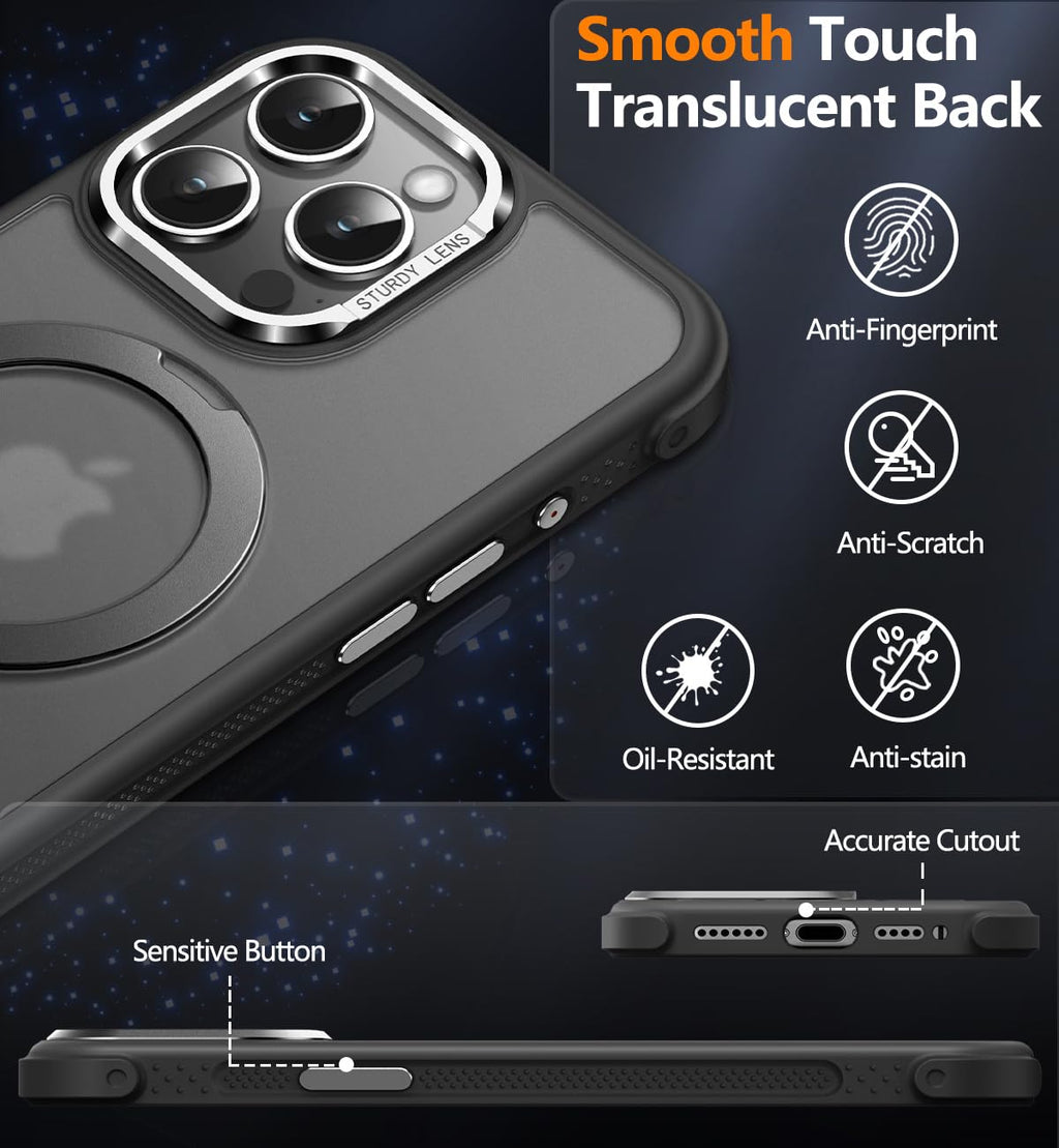 Reukdnv [Invisible 360° Spin Stand Magnetic Ring for iPhone 16 Pro Case [Compatible with MagSafe][Translucent Matte Back] Military Drop Protection Shockproof Cover with Kickstand 6.3", Deep Blue