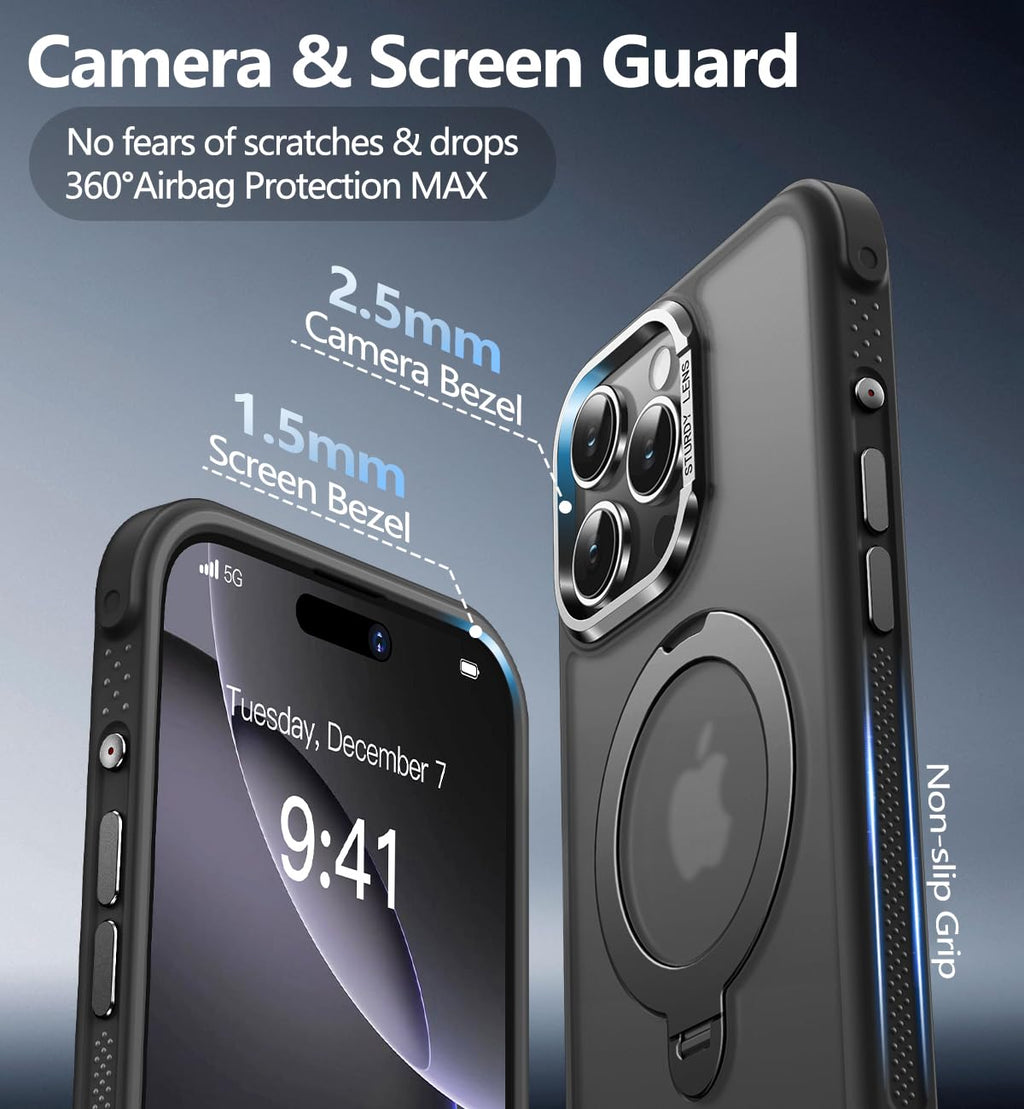 Reukdnv [Invisible 360° Spin Stand Magnetic Ring for iPhone 16 Pro Case [Compatible with MagSafe][Translucent Matte Back] Military Drop Protection Shockproof Cover with Kickstand 6.3", Deep Blue
