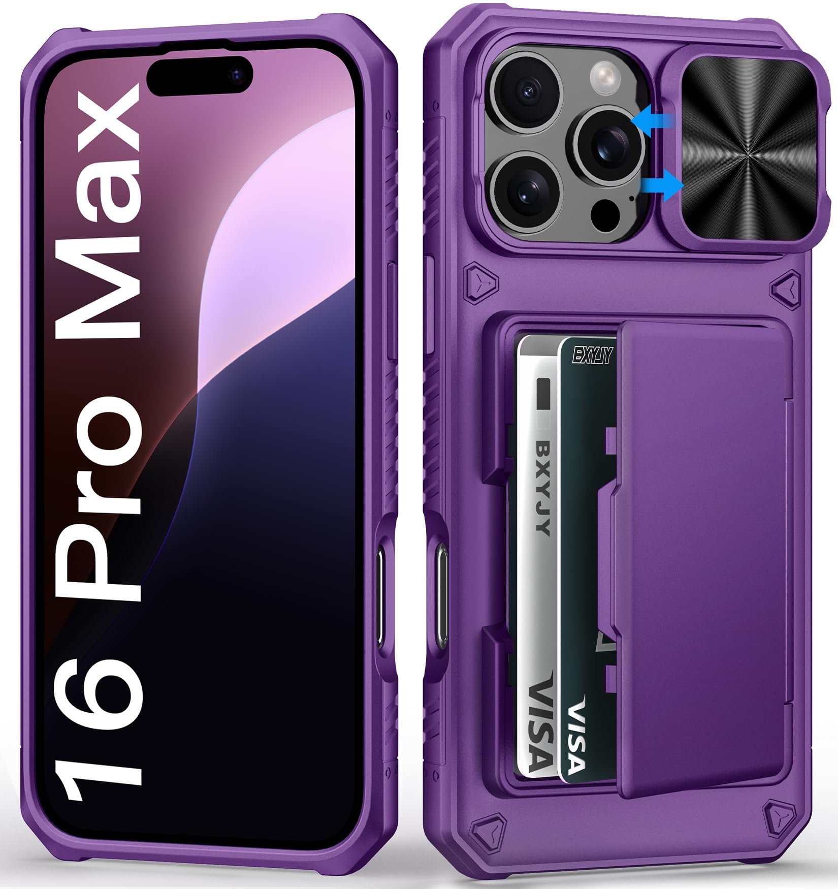 BXYJY for iPhone 15, iPhone 14, iPhone 13 Wallet Case with Card Holder(4-5 Cards), Slide Camera Cover, Military Drop & RFID Protection, Heavy Duty Women Men Phone Case for iPhone 15/14/13, Black