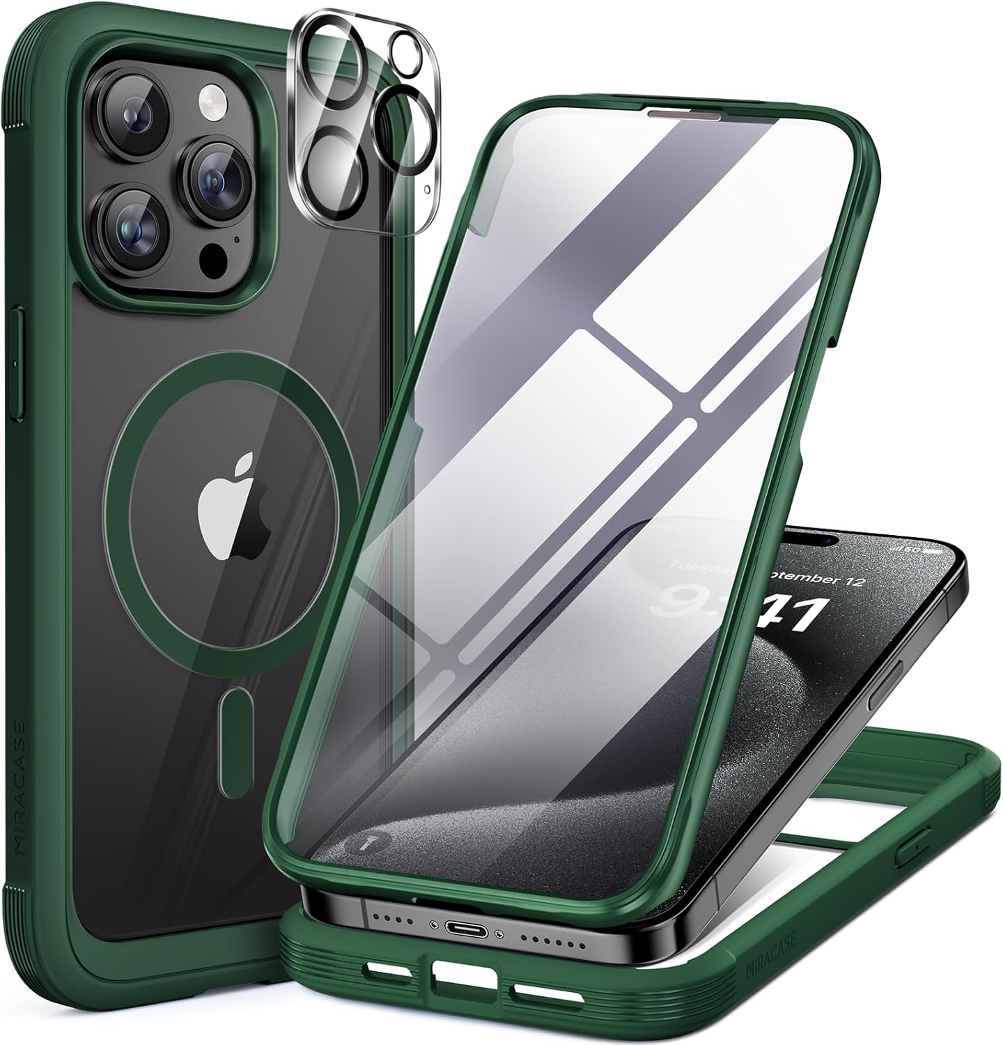 Miracase for iPhone 16 Case 6.1'', Full-Body Bumper Phone case with Built-in Full Glass Screen &Camera Control,No Gap,Compatible with MagSafe,Drop Proof 16 Cover,Black