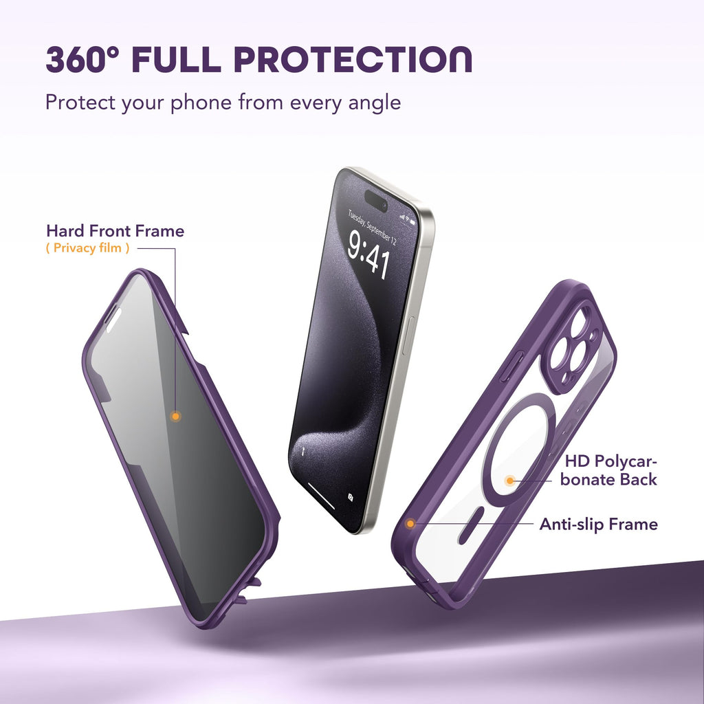 TIESZEN for iPhone 15 Case, Compatible with MagSafe, Built-in Privacy Screen Protector and Camera Protection, Anti Spy Full Body Dustproof Shockproof Hard Phone Case 6.1", Black