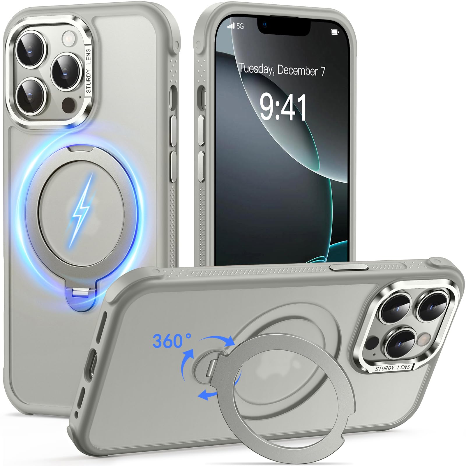 Reukdnv [Invisible 360° Spin Stand Magnetic Ring for iPhone 16 Pro Case [Compatible with MagSafe][Translucent Matte Back] Military Drop Protection Shockproof Cover with Kickstand 6.3", Deep Blue