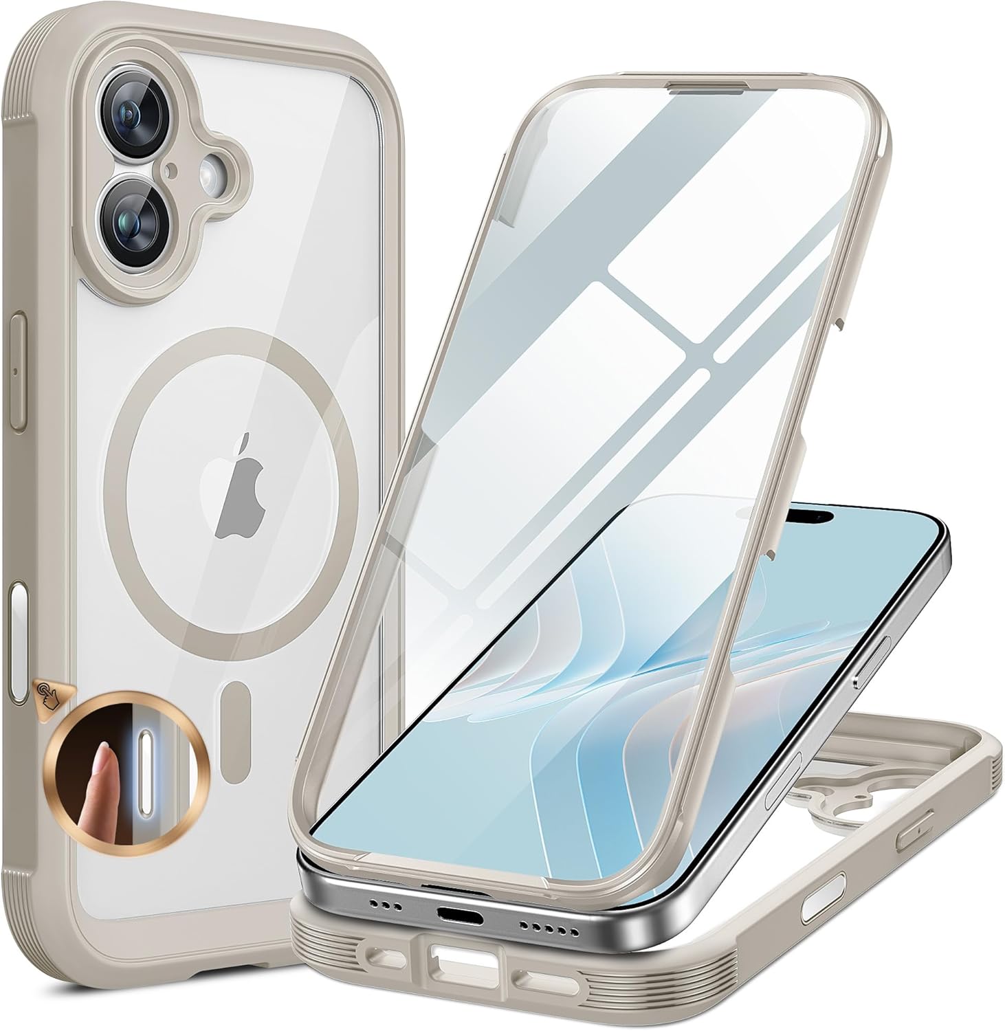 Miracase for iPhone 16 Case 6.1'', Full-Body Bumper Phone case with Built-in Full Glass Screen &Camera Control,No Gap,Compatible with MagSafe,Drop Proof 16 Cover,Black