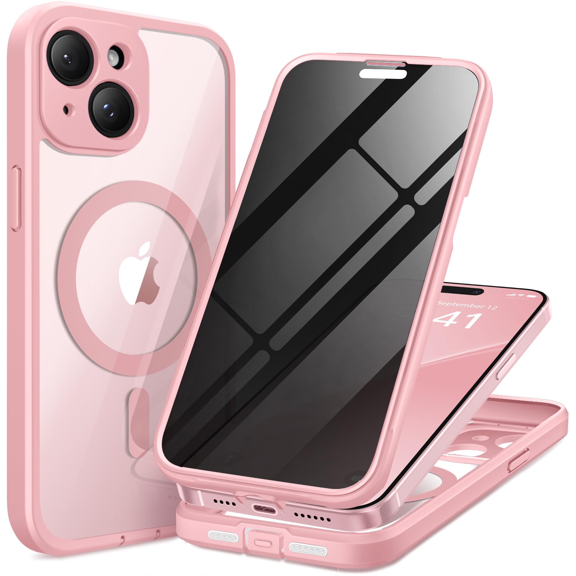 TIESZEN for iPhone 15 Case, Compatible with MagSafe, Built-in Privacy Screen Protector and Camera Protection, Anti Spy Full Body Dustproof Shockproof Hard Phone Case 6.1", Black
