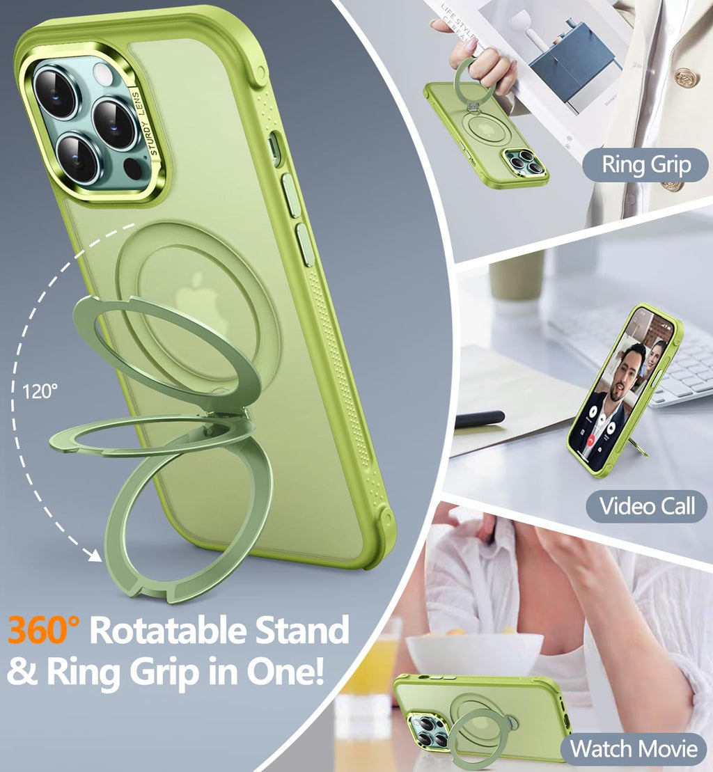 Reukdnv [Invisible 360° Spin Stand Magnetic Ring for iPhone 16 Pro Case [Compatible with MagSafe][Translucent Matte Back] Military Drop Protection Shockproof Cover with Kickstand 6.3", Deep Blue