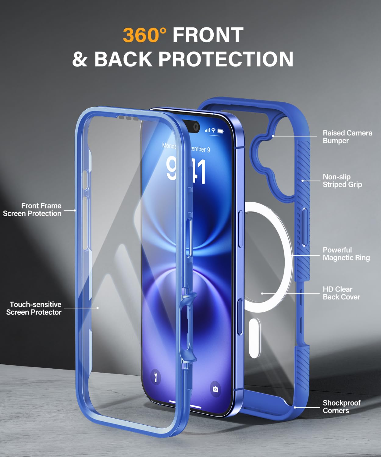 Magnetic for iPhone 15 Case with Built-in Sensitive Screen Protector, Full-Body Dual Front & Back Protective Phone Case [Compatible with MagSafe] Drop Proof 15 Cover 6.1 Inch, Black