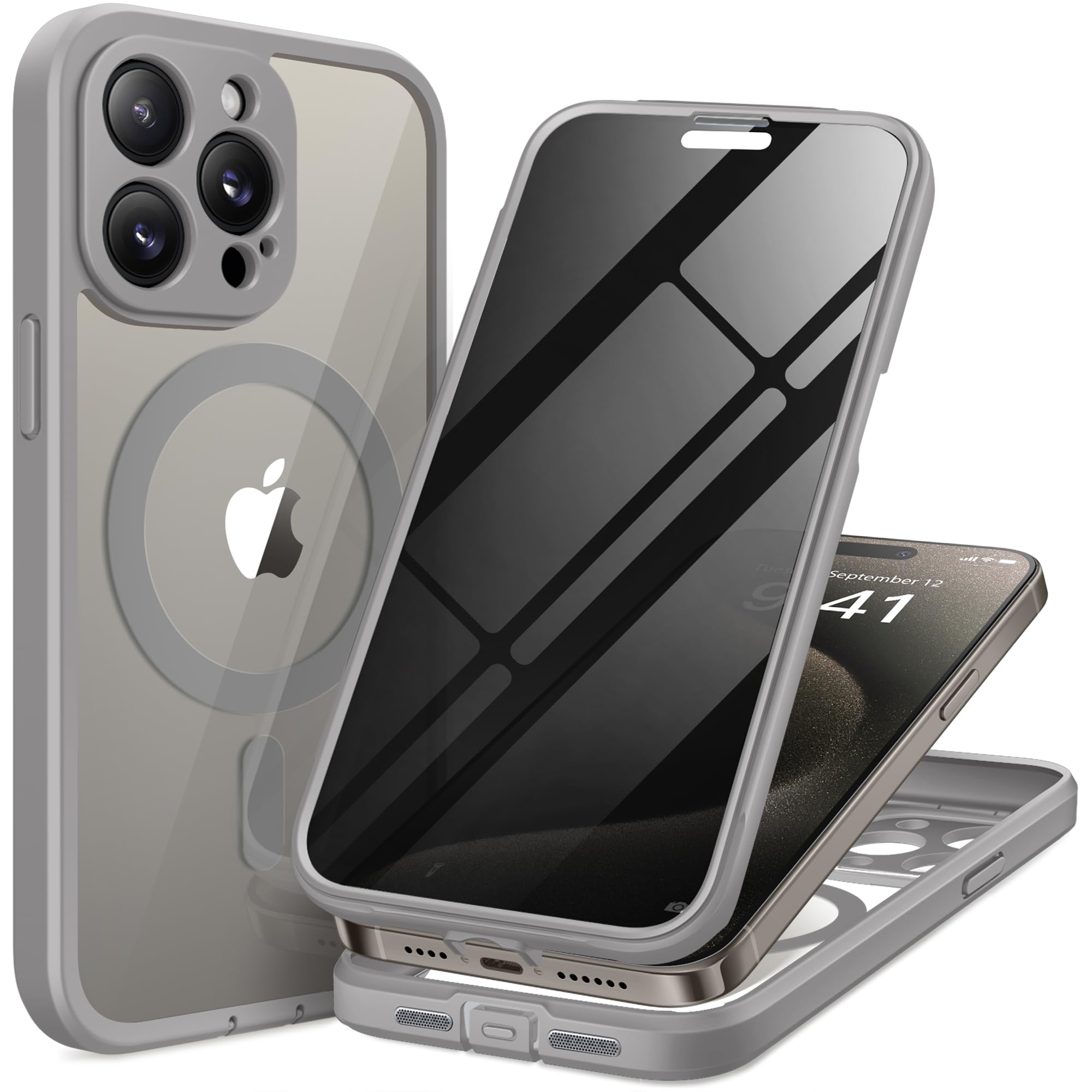 TIESZEN for iPhone 15 Case, Compatible with MagSafe, Built-in Privacy Screen Protector and Camera Protection, Anti Spy Full Body Dustproof Shockproof Hard Phone Case 6.1", Black