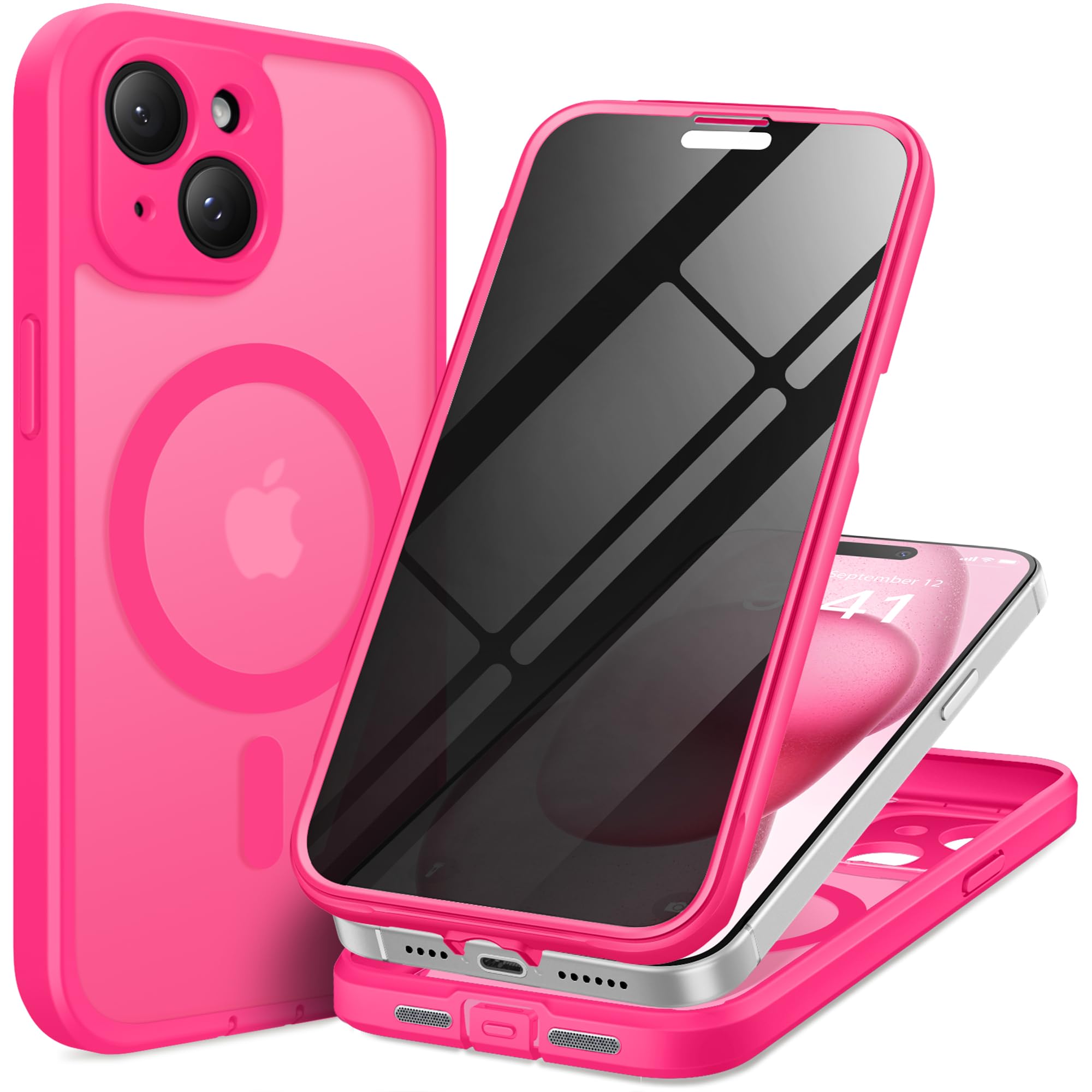 TIESZEN for iPhone 15 Case, Compatible with MagSafe, Built-in Privacy Screen Protector and Camera Protection, Anti Spy Full Body Dustproof Shockproof Hard Phone Case 6.1", Black