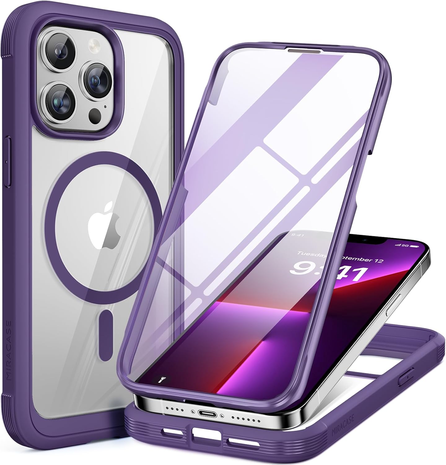Miracase for iPhone 16 Case 6.1'', Full-Body Bumper Phone case with Built-in Full Glass Screen &Camera Control,No Gap,Compatible with MagSafe,Drop Proof 16 Cover,Black