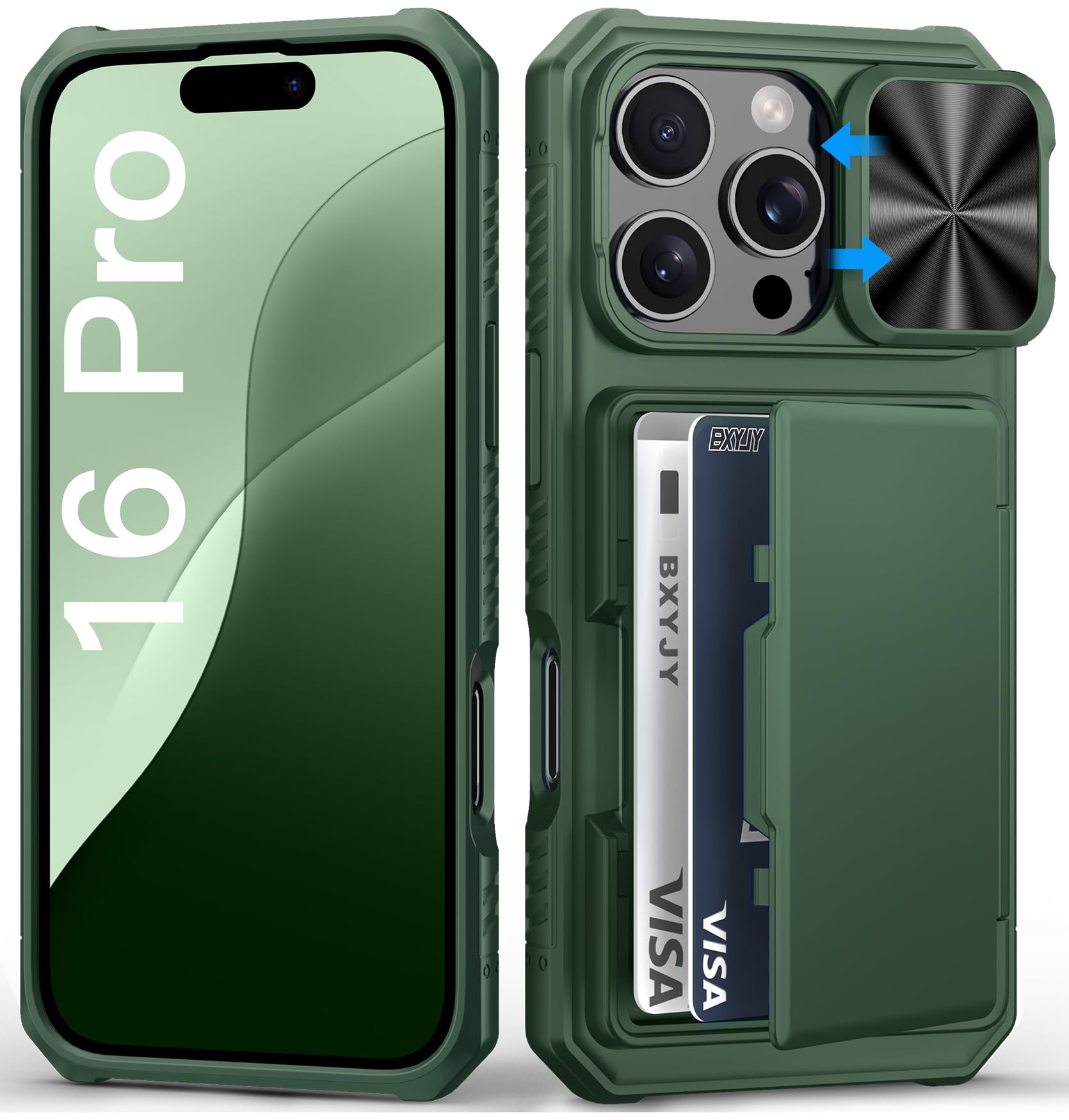 BXYJY for iPhone 15, iPhone 14, iPhone 13 Wallet Case with Card Holder(4-5 Cards), Slide Camera Cover, Military Drop & RFID Protection, Heavy Duty Women Men Phone Case for iPhone 15/14/13, Black