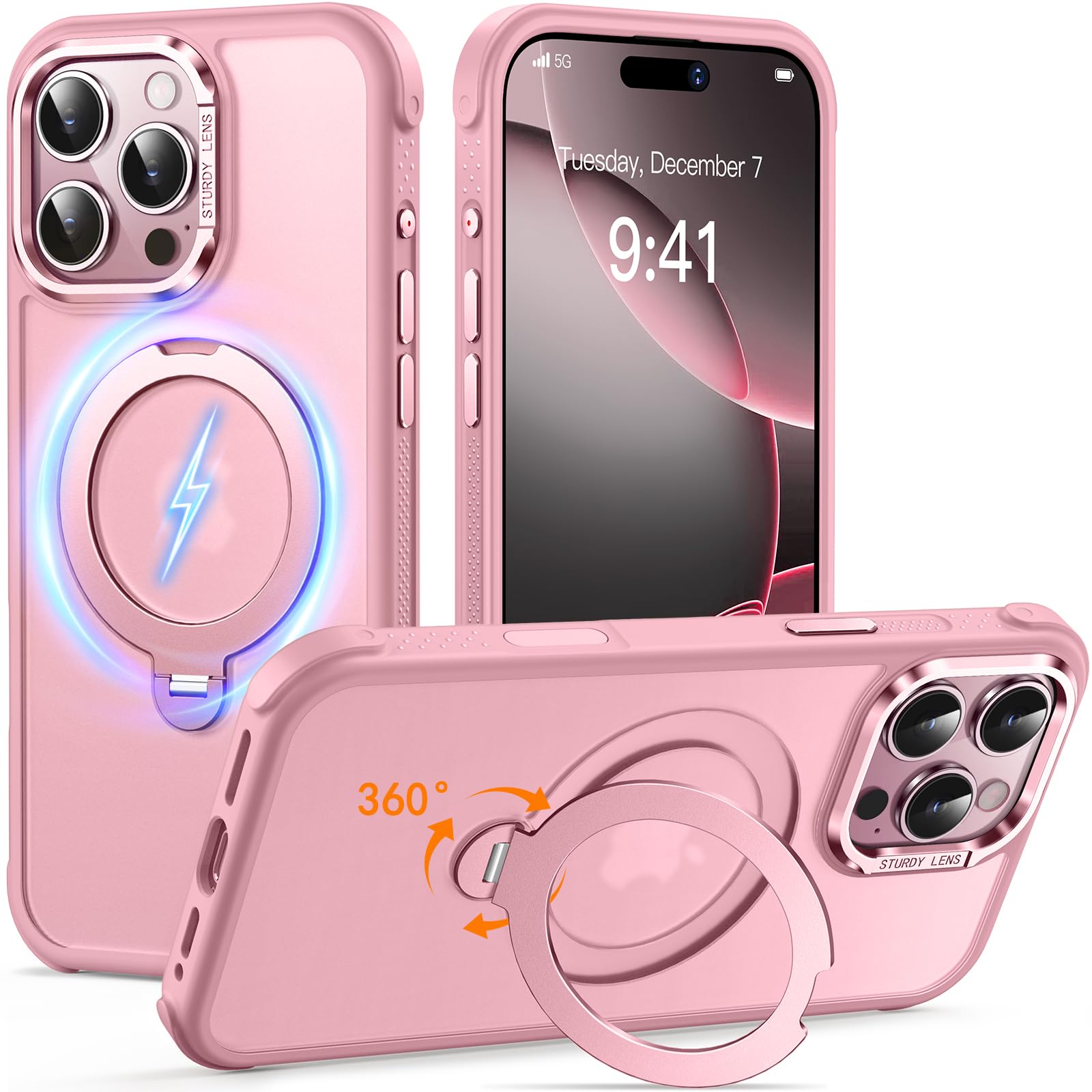Reukdnv [Invisible 360° Spin Stand Magnetic Ring for iPhone 16 Pro Case [Compatible with MagSafe][Translucent Matte Back] Military Drop Protection Shockproof Cover with Kickstand 6.3", Deep Blue