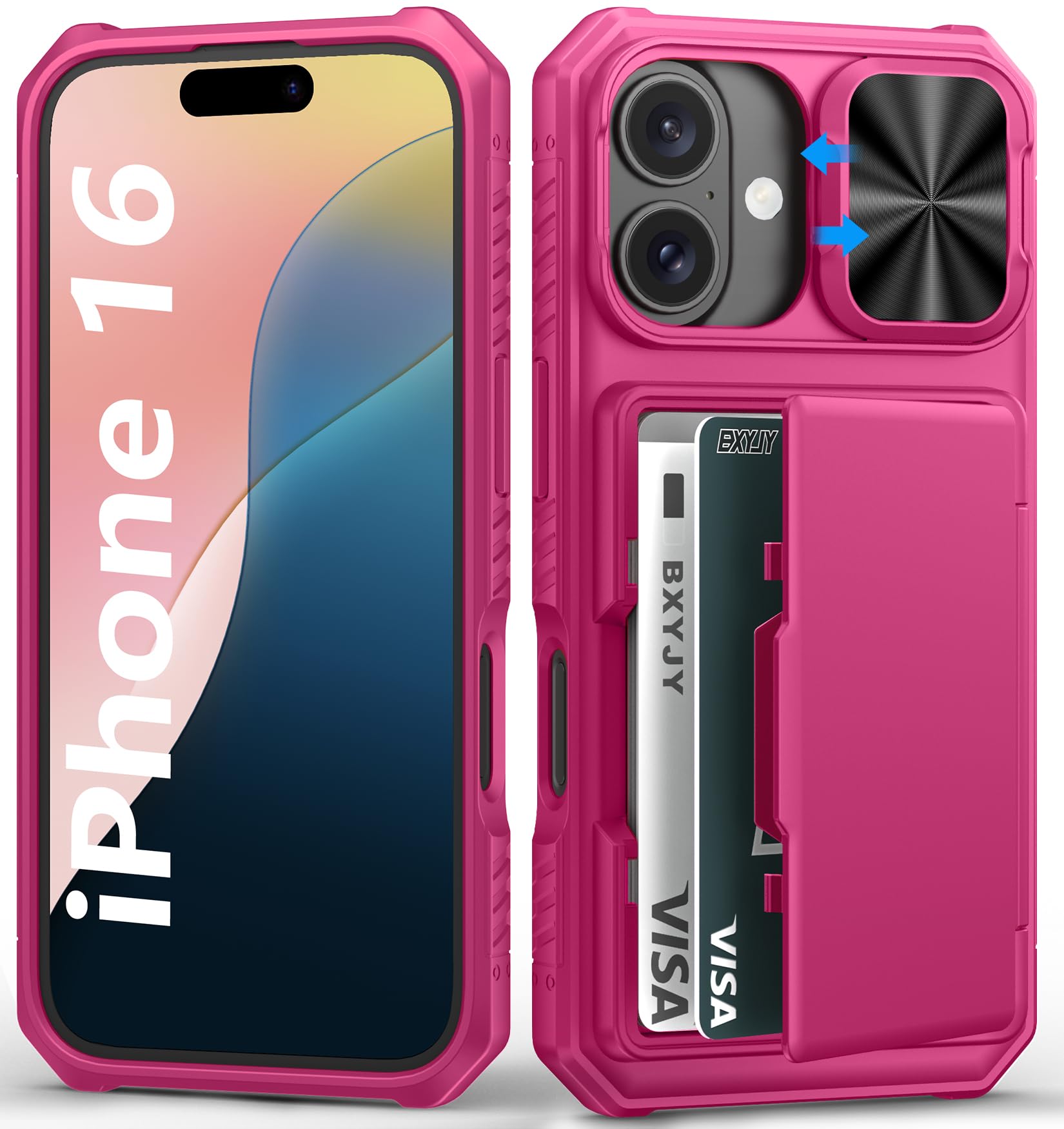 BXYJY for iPhone 15, iPhone 14, iPhone 13 Wallet Case with Card Holder(4-5 Cards), Slide Camera Cover, Military Drop & RFID Protection, Heavy Duty Women Men Phone Case for iPhone 15/14/13, Black