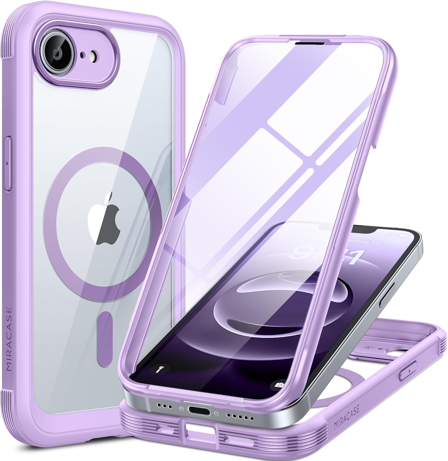 Miracase for iPhone 16 Case 6.1'', Full-Body Bumper Phone case with Built-in Full Glass Screen &Camera Control,No Gap,Compatible with MagSafe,Drop Proof 16 Cover,Black