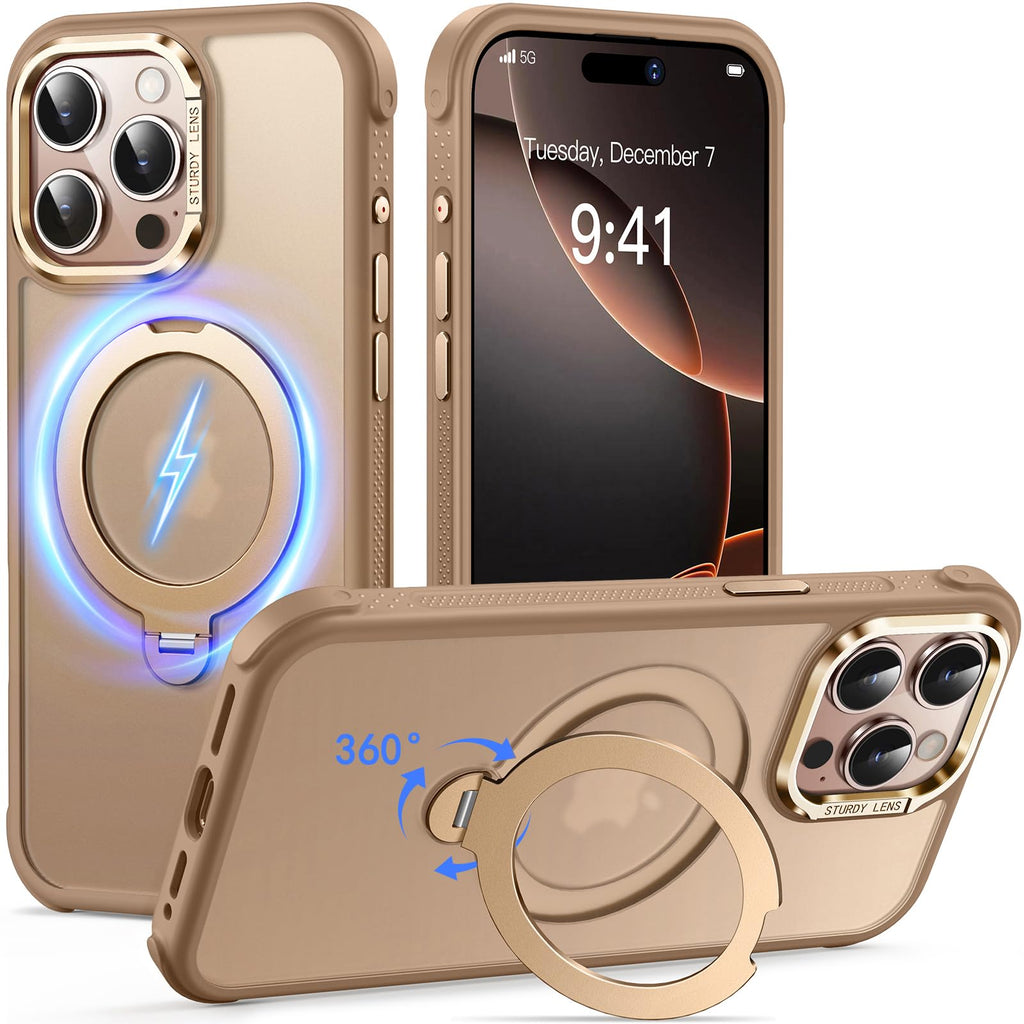 Reukdnv [Invisible 360° Spin Stand Magnetic Ring for iPhone 16 Pro Case [Compatible with MagSafe][Translucent Matte Back] Military Drop Protection Shockproof Cover with Kickstand 6.3", Deep Blue