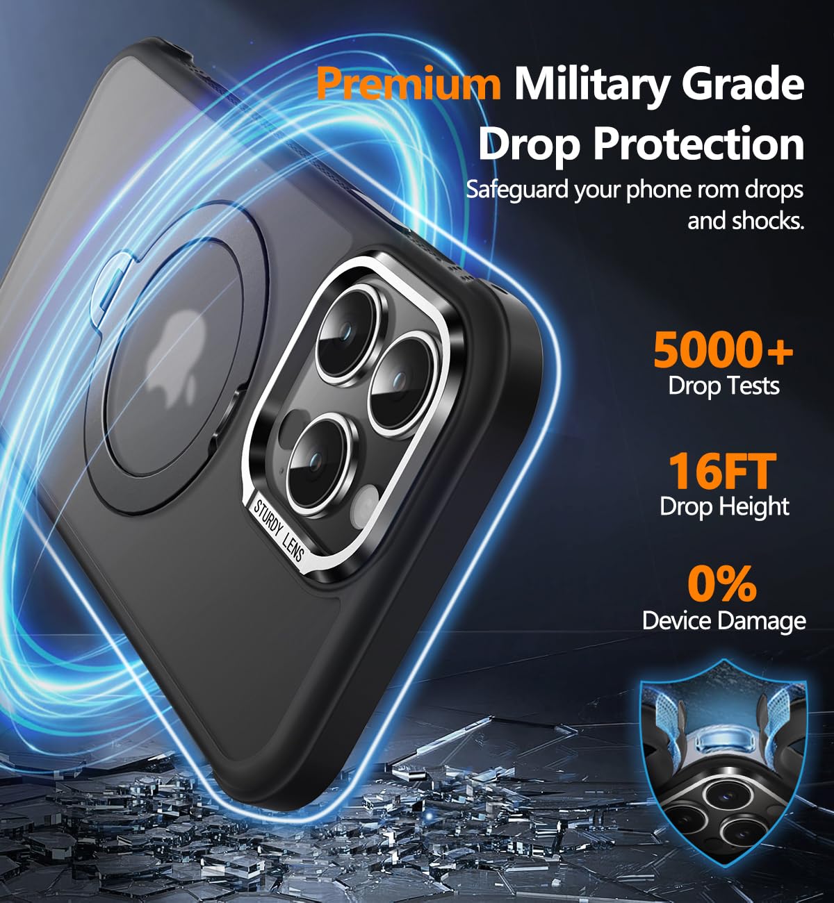 Reukdnv [Invisible 360° Spin Stand Magnetic Ring for iPhone 16 Pro Case [Compatible with MagSafe][Translucent Matte Back] Military Drop Protection Shockproof Cover with Kickstand 6.3", Deep Blue