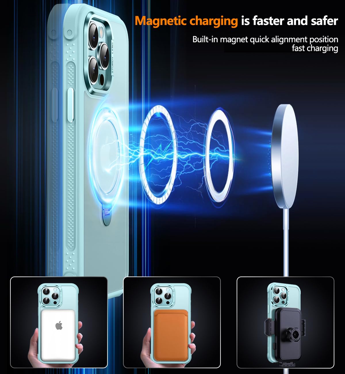 Reukdnv [Invisible 360° Spin Stand Magnetic Ring for iPhone 16 Pro Case [Compatible with MagSafe][Translucent Matte Back] Military Drop Protection Shockproof Cover with Kickstand 6.3", Deep Blue