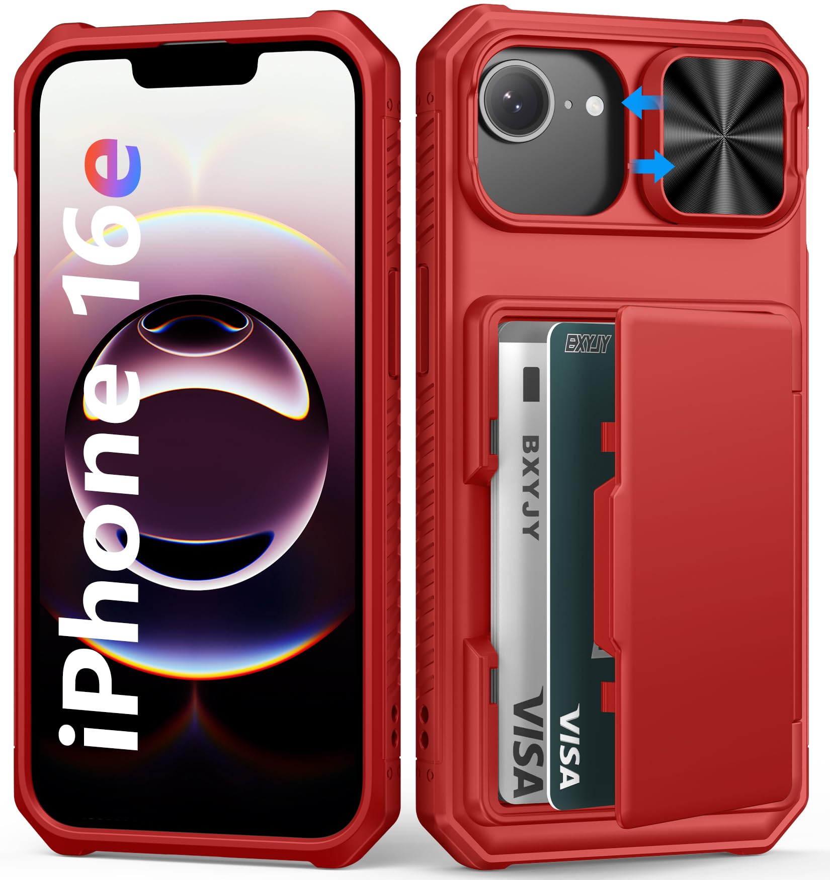 BXYJY for iPhone 15, iPhone 14, iPhone 13 Wallet Case with Card Holder(4-5 Cards), Slide Camera Cover, Military Drop & RFID Protection, Heavy Duty Women Men Phone Case for iPhone 15/14/13, Black