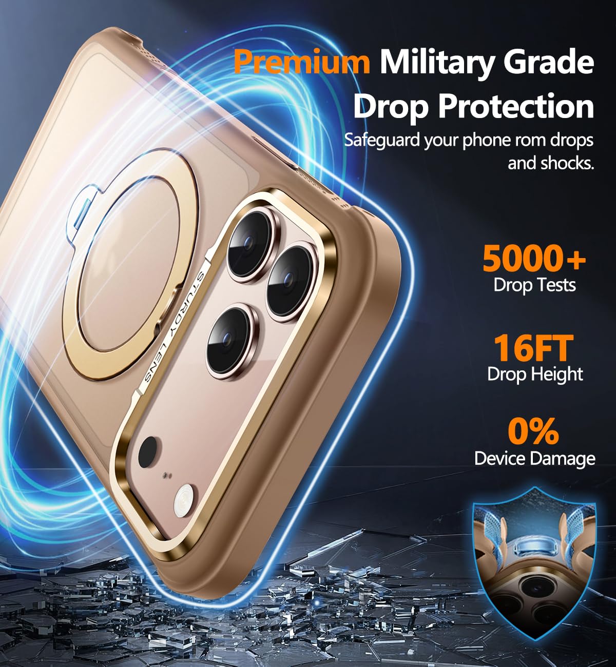 Reukdnv [Invisible 360° Spin Stand Magnetic Ring for iPhone 16 Pro Case [Compatible with MagSafe][Translucent Matte Back] Military Drop Protection Shockproof Cover with Kickstand 6.3", Deep Blue