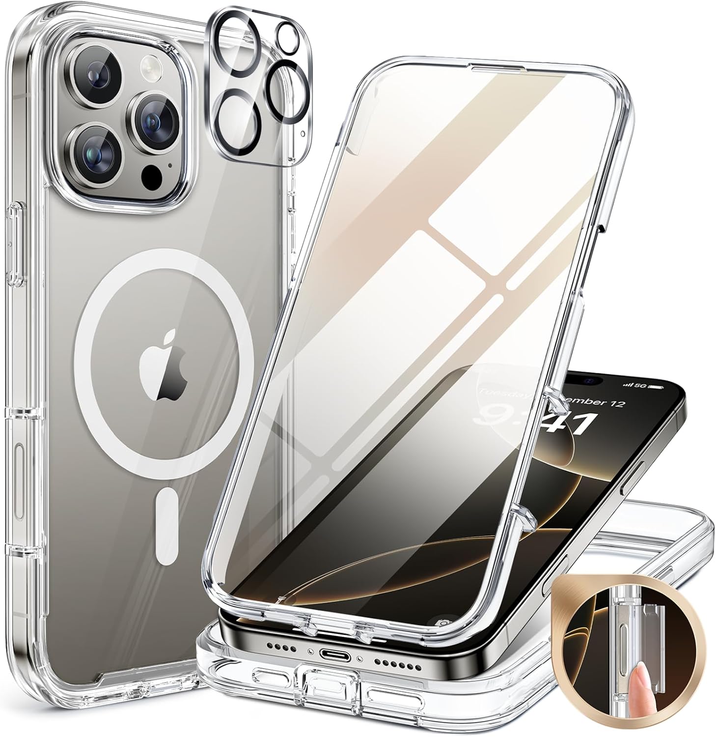 Miracase for iPhone 16 Case 6.1'', Full-Body Bumper Phone case with Built-in Full Glass Screen &Camera Control,No Gap,Compatible with MagSafe,Drop Proof 16 Cover,Black