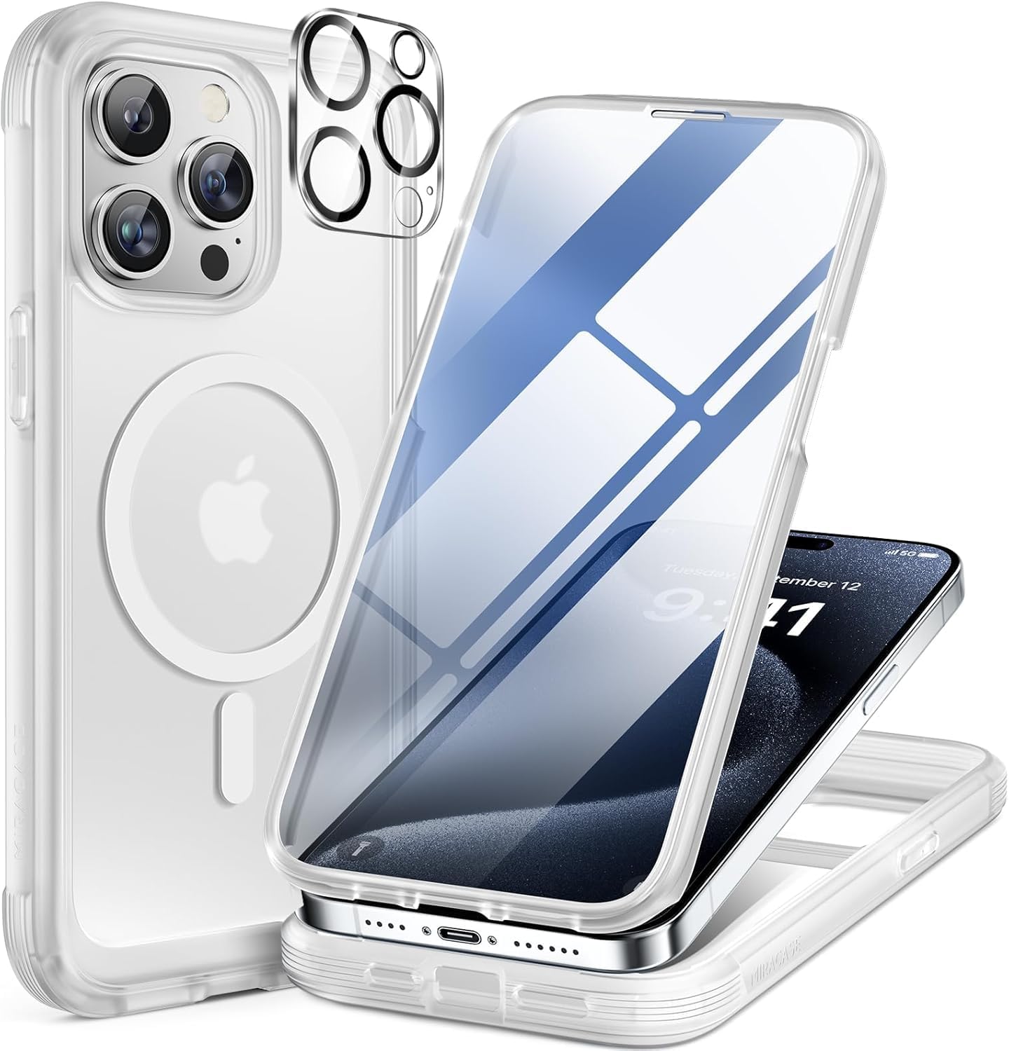 Miracase for iPhone 16 Case 6.1'', Full-Body Bumper Phone case with Built-in Full Glass Screen &Camera Control,No Gap,Compatible with MagSafe,Drop Proof 16 Cover,Black