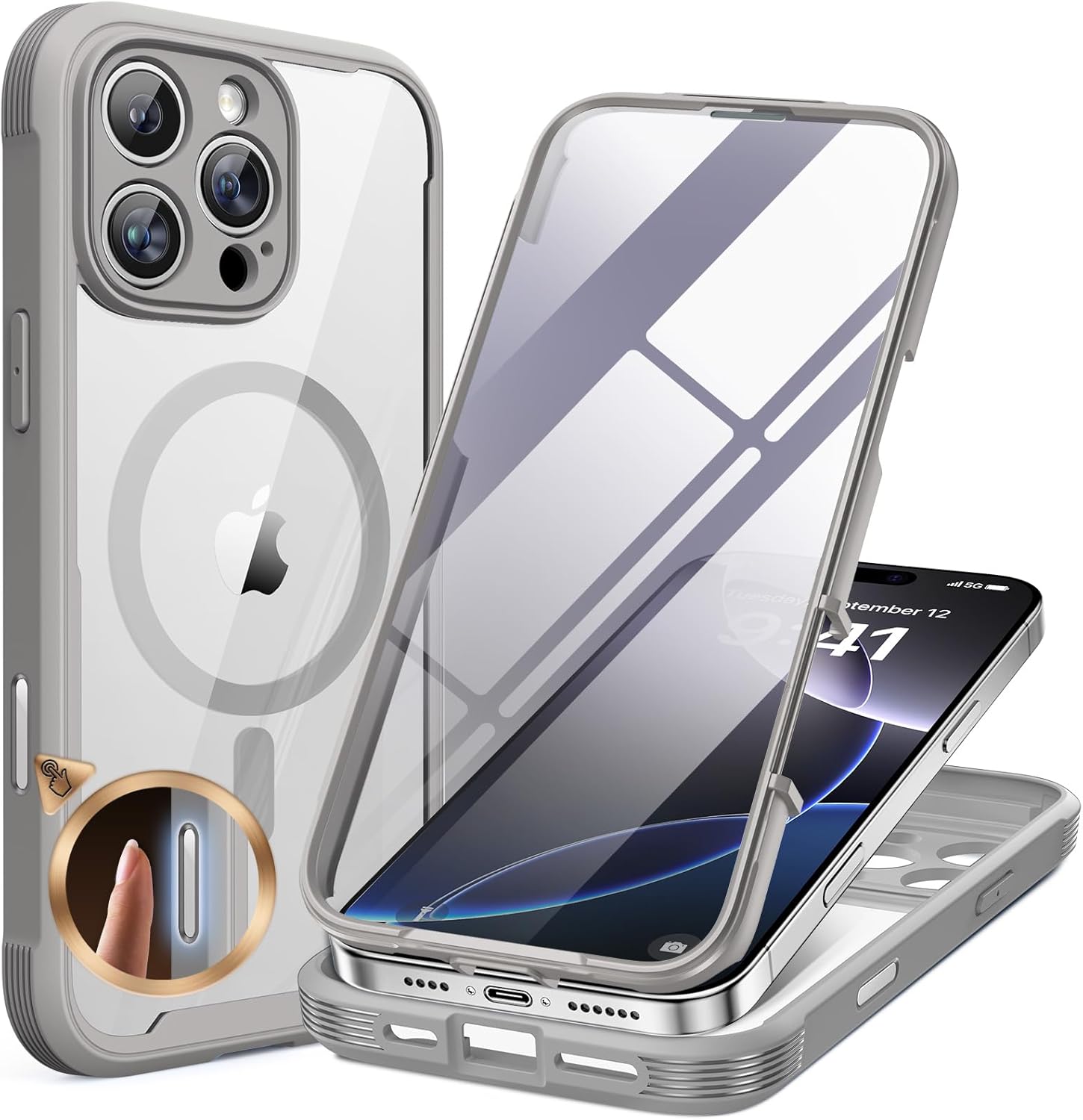 Miracase for iPhone 16 Case 6.1'', Full-Body Bumper Phone case with Built-in Full Glass Screen &Camera Control,No Gap,Compatible with MagSafe,Drop Proof 16 Cover,Black