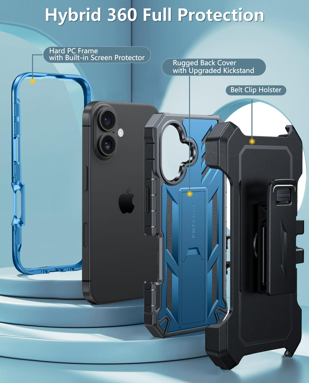FNTCASE for iPhone 17e Phone Case: for iPhone 16e Case Military Grade Rugged Case with Kickstand & Holster | Shockproof TPU Protection Bumper Matte Textured Design | Heavy Duty Protector Black