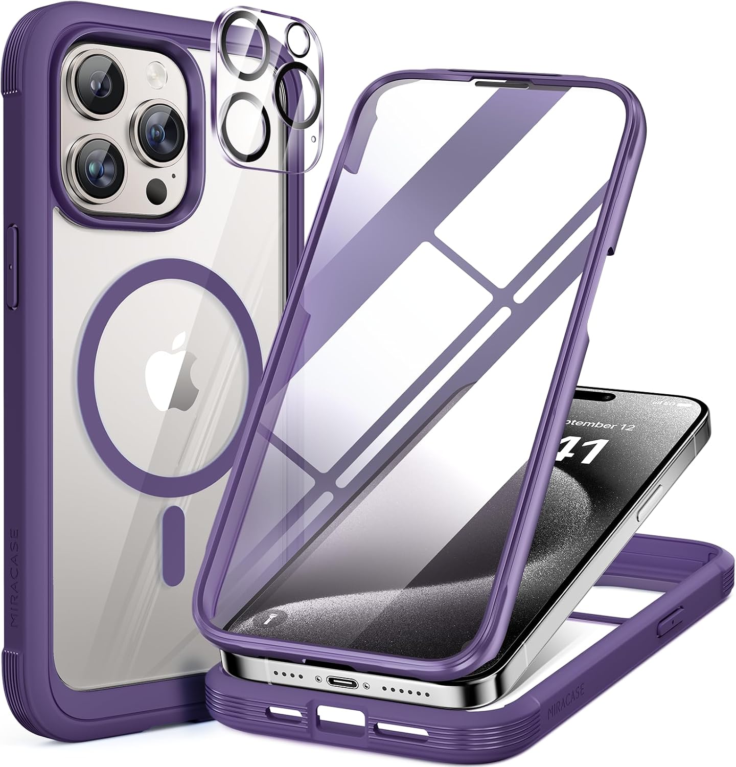 Miracase for iPhone 16 Case 6.1'', Full-Body Bumper Phone case with Built-in Full Glass Screen &Camera Control,No Gap,Compatible with MagSafe,Drop Proof 16 Cover,Black