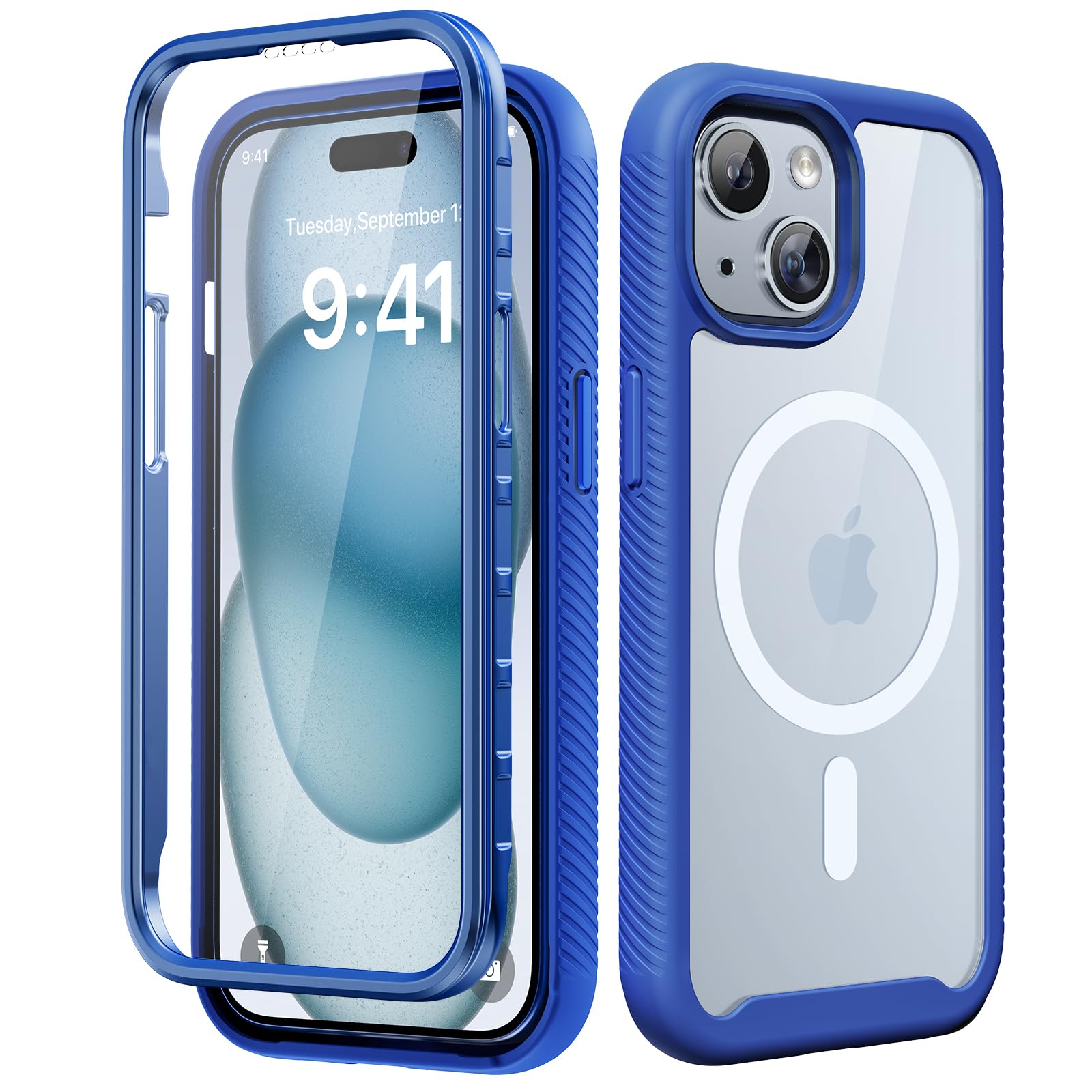Magnetic for iPhone 15 Case with Built-in Sensitive Screen Protector, Full-Body Dual Front & Back Protective Phone Case [Compatible with MagSafe] Drop Proof 15 Cover 6.1 Inch, Black
