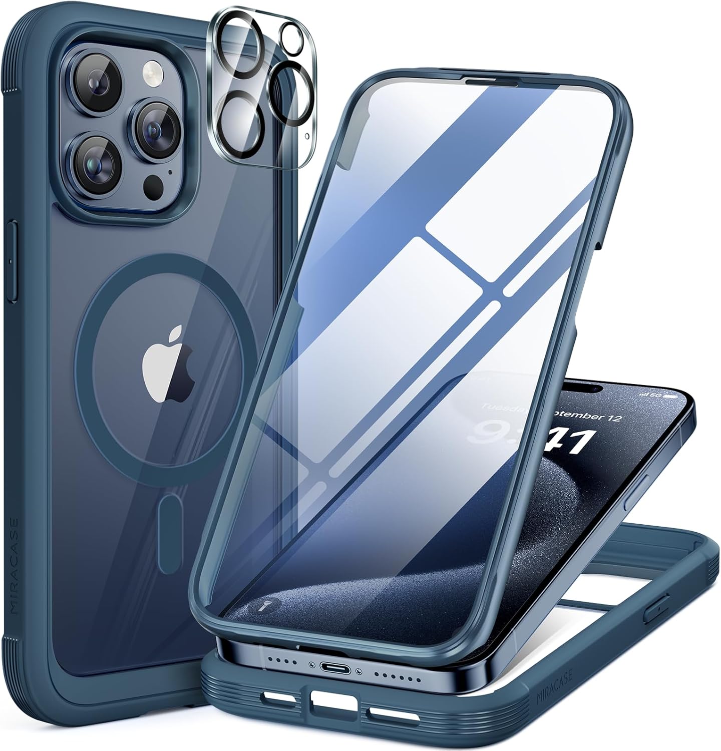 Miracase for iPhone 16 Case 6.1'', Full-Body Bumper Phone case with Built-in Full Glass Screen &Camera Control,No Gap,Compatible with MagSafe,Drop Proof 16 Cover,Black