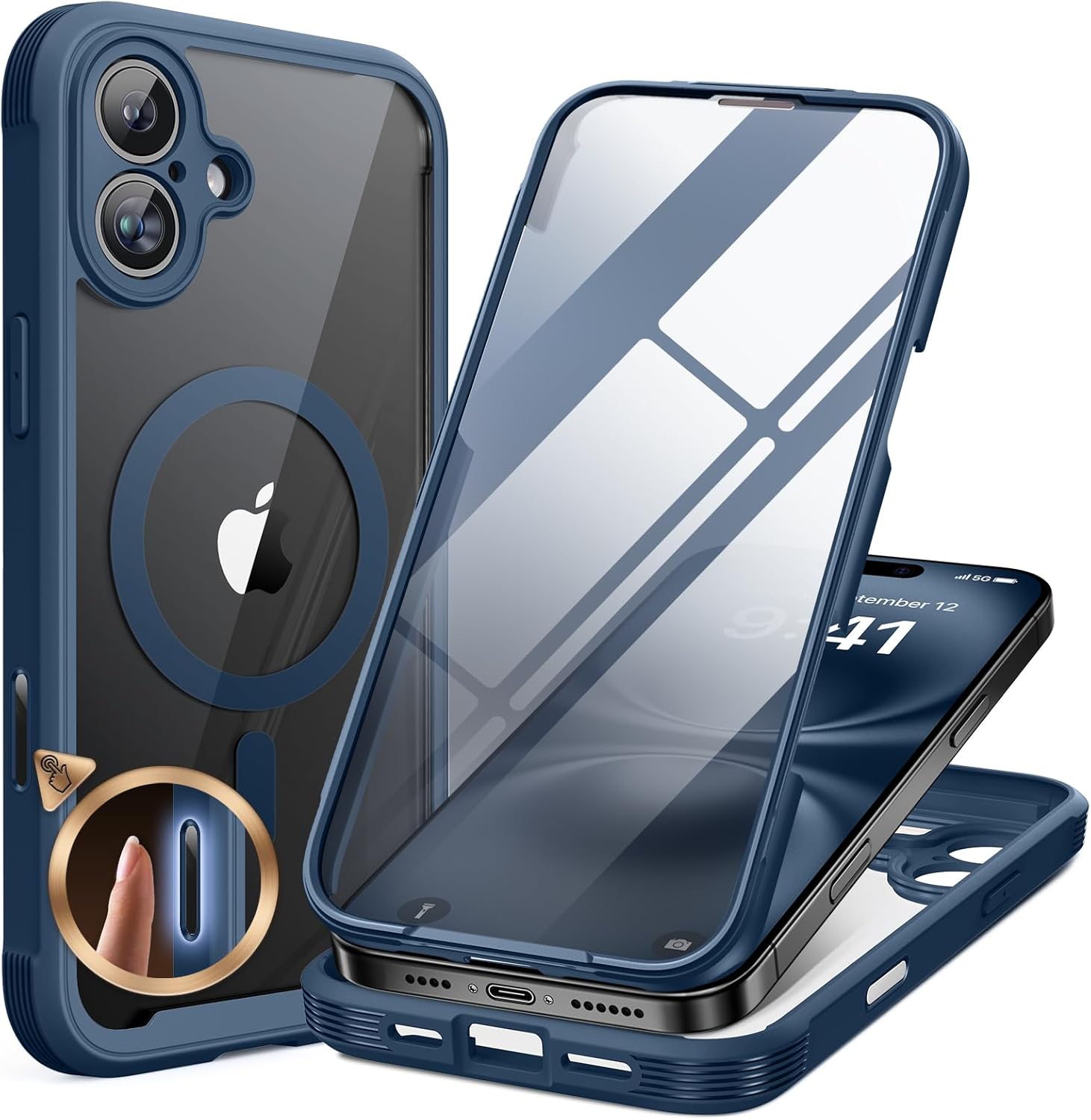Miracase for iPhone 16 Case 6.1'', Full-Body Bumper Phone case with Built-in Full Glass Screen &Camera Control,No Gap,Compatible with MagSafe,Drop Proof 16 Cover,Black