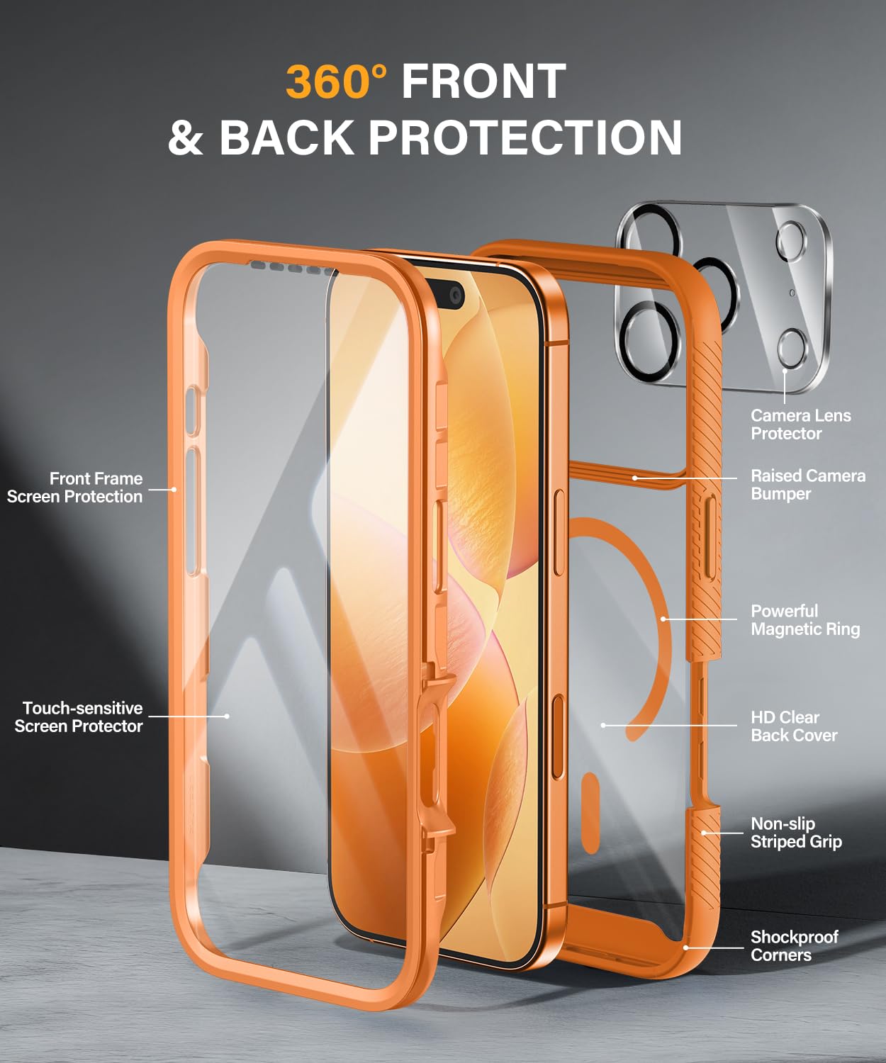 Magnetic for iPhone 15 Case with Built-in Sensitive Screen Protector, Full-Body Dual Front & Back Protective Phone Case [Compatible with MagSafe] Drop Proof 15 Cover 6.1 Inch, Black