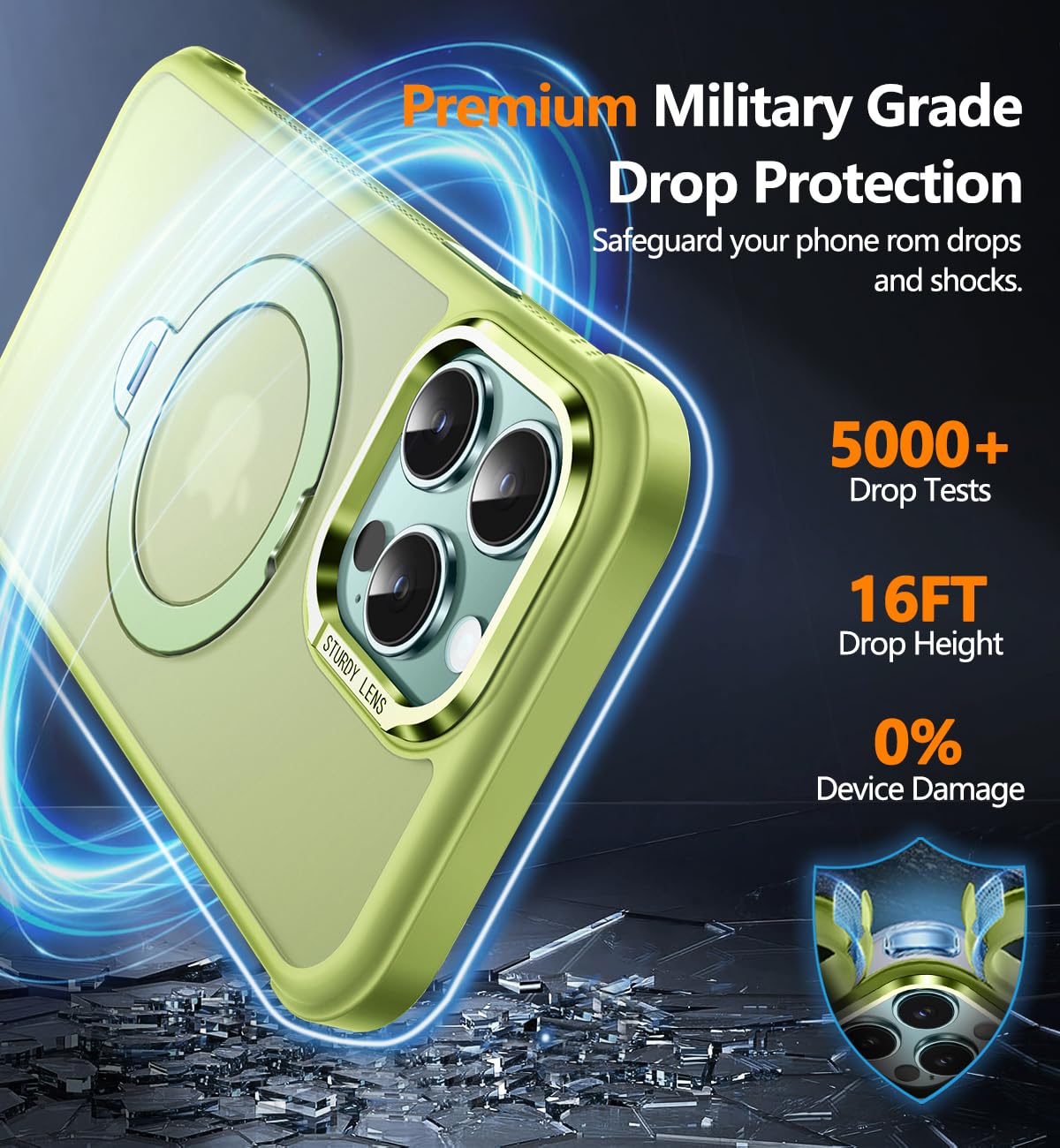 Reukdnv [Invisible 360° Spin Stand Magnetic Ring for iPhone 16 Pro Case [Compatible with MagSafe][Translucent Matte Back] Military Drop Protection Shockproof Cover with Kickstand 6.3", Deep Blue