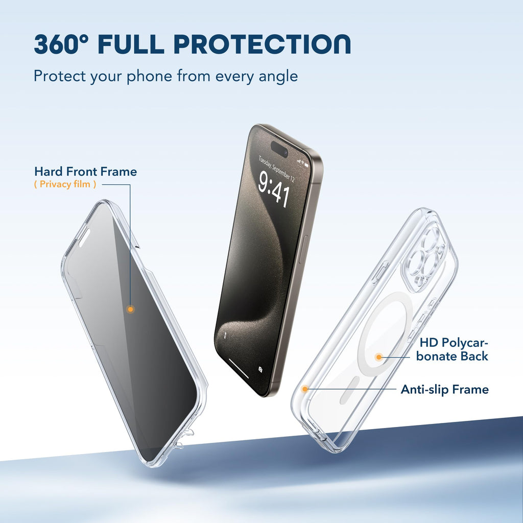 TIESZEN for iPhone 15 Case, Compatible with MagSafe, Built-in Privacy Screen Protector and Camera Protection, Anti Spy Full Body Dustproof Shockproof Hard Phone Case 6.1", Black