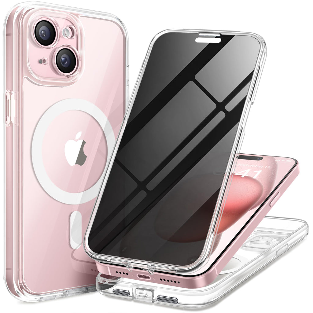 TIESZEN for iPhone 15 Case, Compatible with MagSafe, Built-in Privacy Screen Protector and Camera Protection, Anti Spy Full Body Dustproof Shockproof Hard Phone Case 6.1", Black