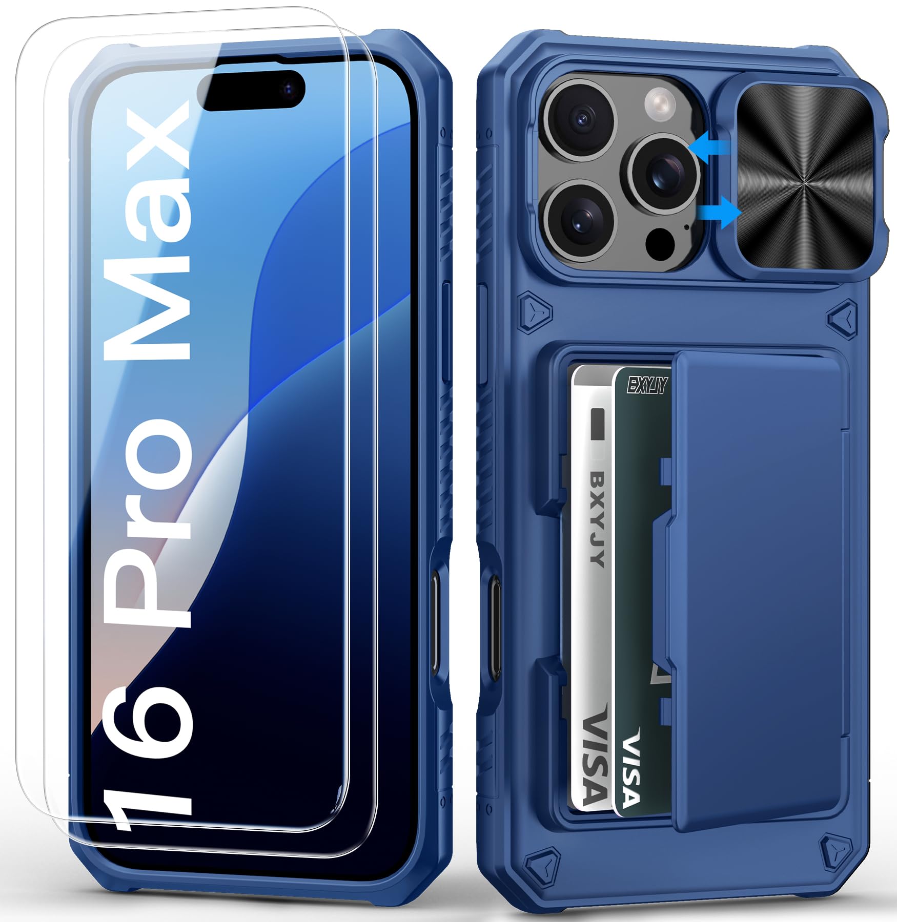 BXYJY for iPhone 15, iPhone 14, iPhone 13 Wallet Case with Card Holder(4-5 Cards), Slide Camera Cover, Military Drop & RFID Protection, Heavy Duty Women Men Phone Case for iPhone 15/14/13, Black